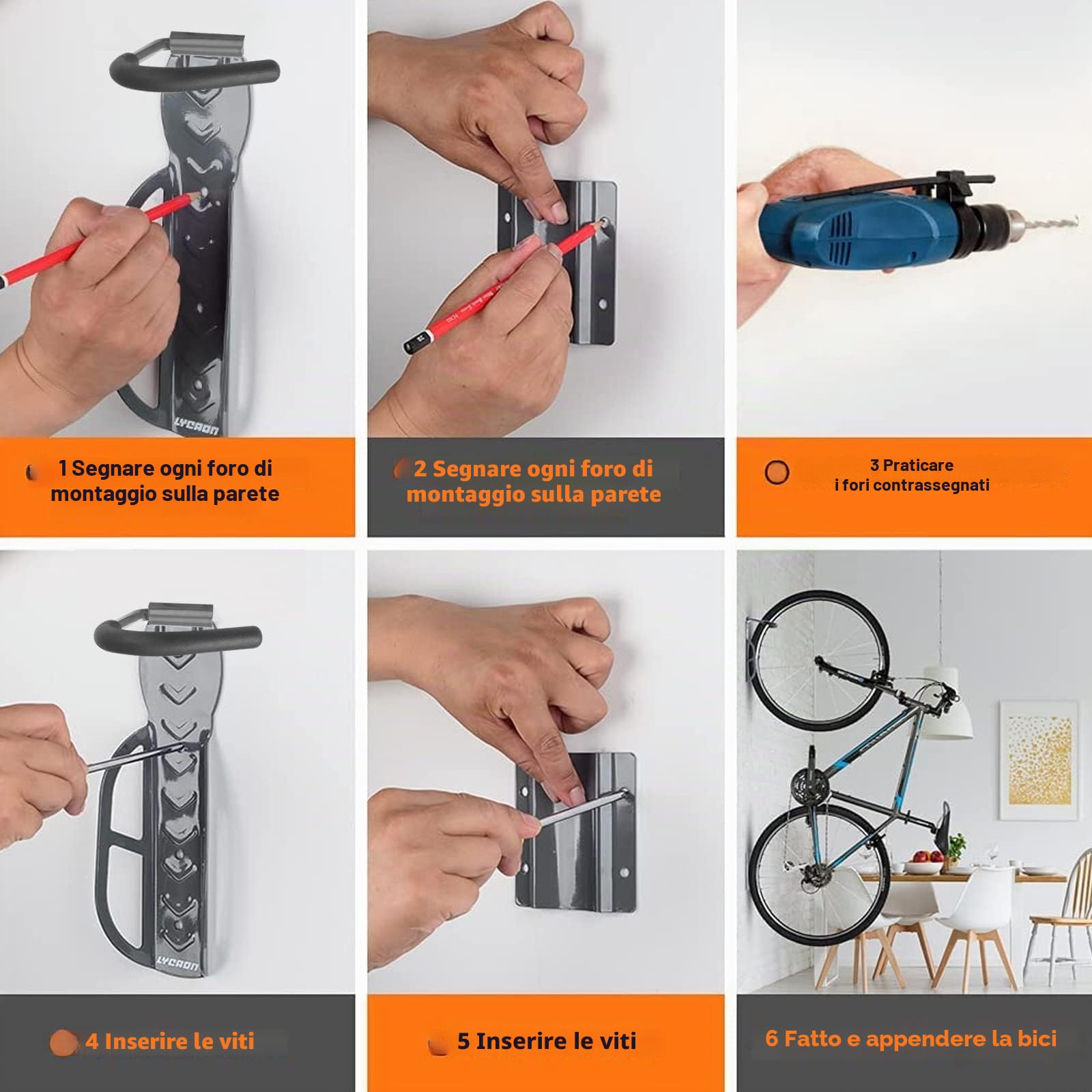 LYCAON Bike Rack per il garage (Ultimate Gray) Bicicletta ganci di montaggio a parete Indoor sistema di stoccaggio verticale tiene fino a 68 lb con vassoio pneumatici e viti (2)