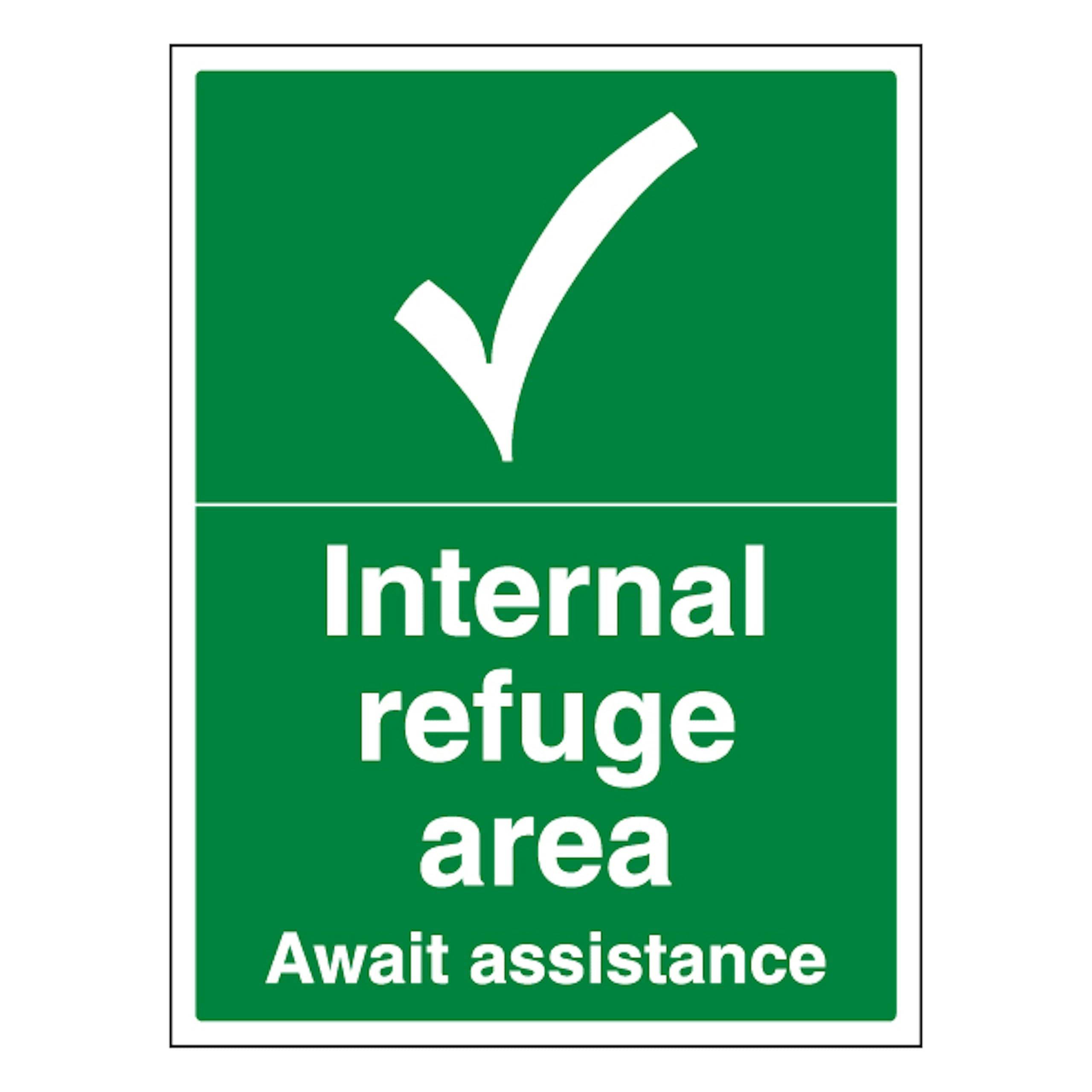 V Safety Internal Refuge Area with Tick - Portrait 400 x 600 mm - 3mm Aluminium Composite Safety Sign