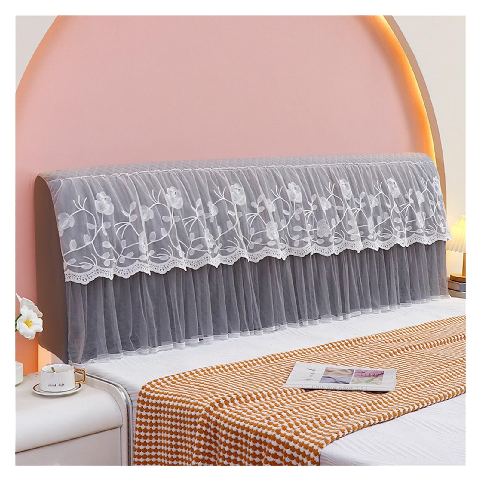 FGUJSUR Headboard Slipcover Fully Covered Headboard Protective Cover Lace Thickened Easy To Disassemble Slipcovers Bump proof Bedside(GREY,220cm x H80cm)