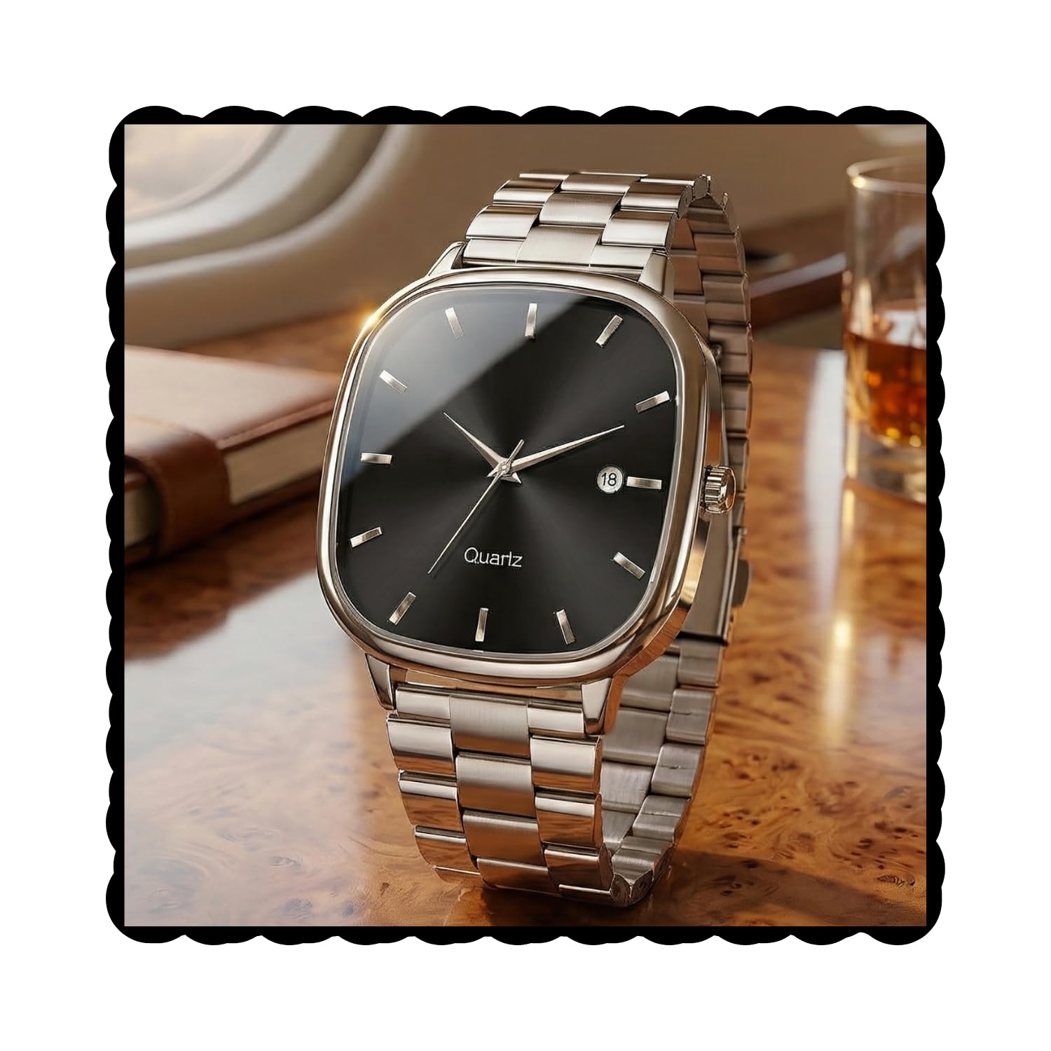 PAPIO® Analog Quartz Watch with Date Display | Stainless Steel Strap | Black Color Square Dial Formal & Casual Wrist Watch for Men (MN-283 Black)