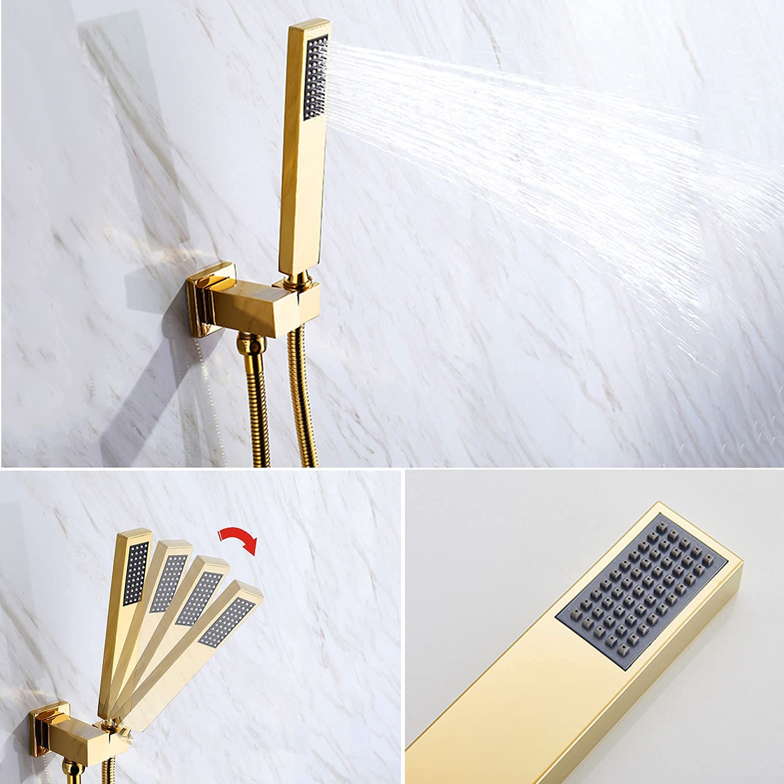 Sistema doccia dorato con ugello per vasca da bagno, soffione doccia a LED con doccetta, set di rubinetto per doccia montato a parete, display a LED di temperatura, 30,5 cm