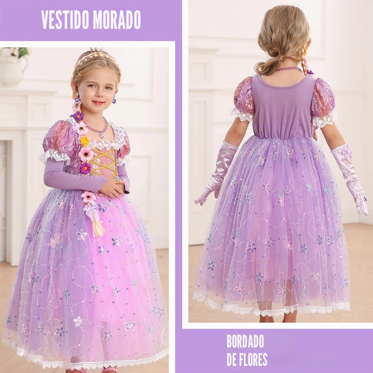 Disfraz Princesa Niña Morado con Accesorios Vestido Tul de Carnaval Fiesta Cumpleaños Navidad Halloween