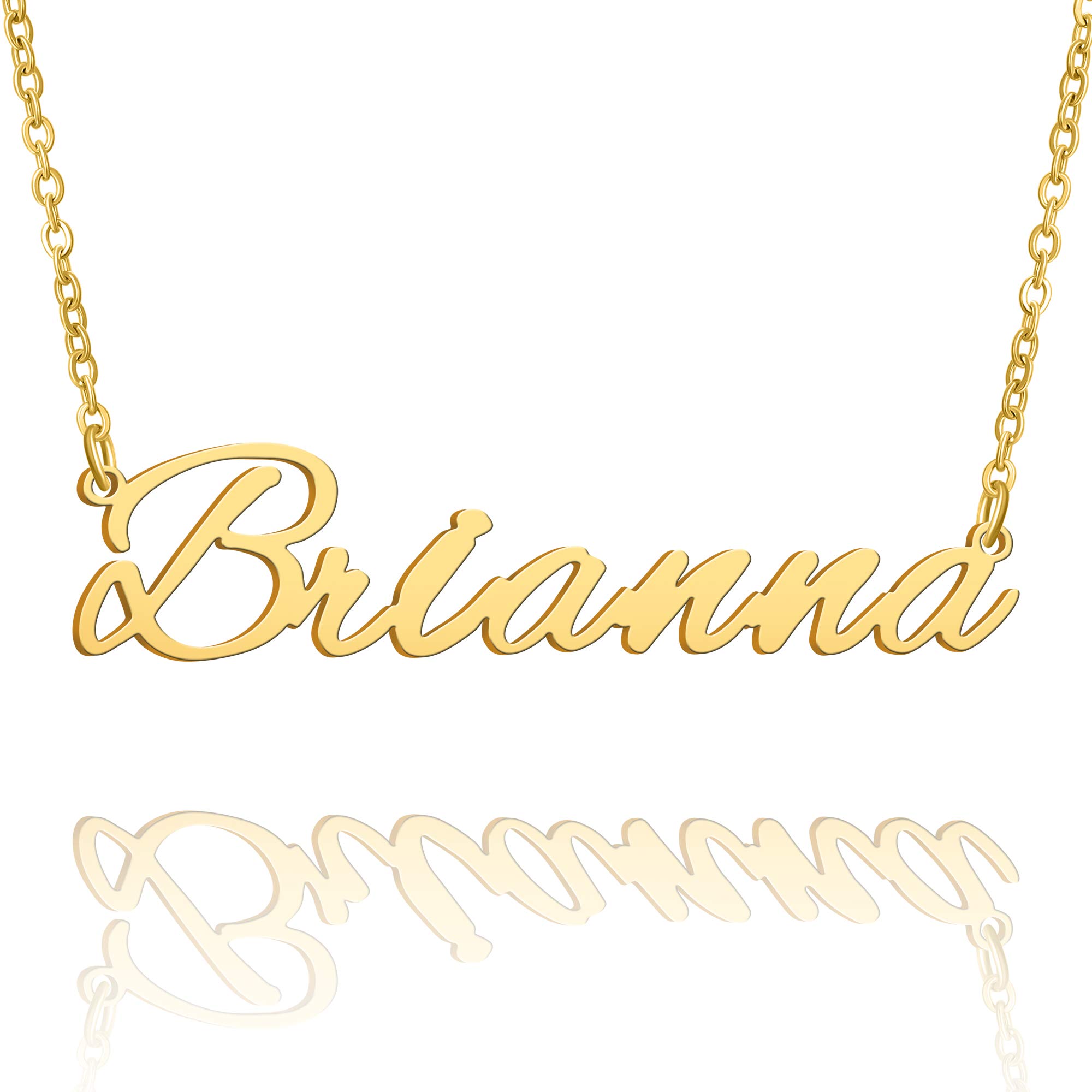 BUREI Name Necklace Personalized 14K Gold Plated Name Necklace Nameplate Bridesmaid Pendant Jewelry Gift For Women Mom Wife Girlfriend Mothers Day Valentines Loves Anniversary Birthday Between
