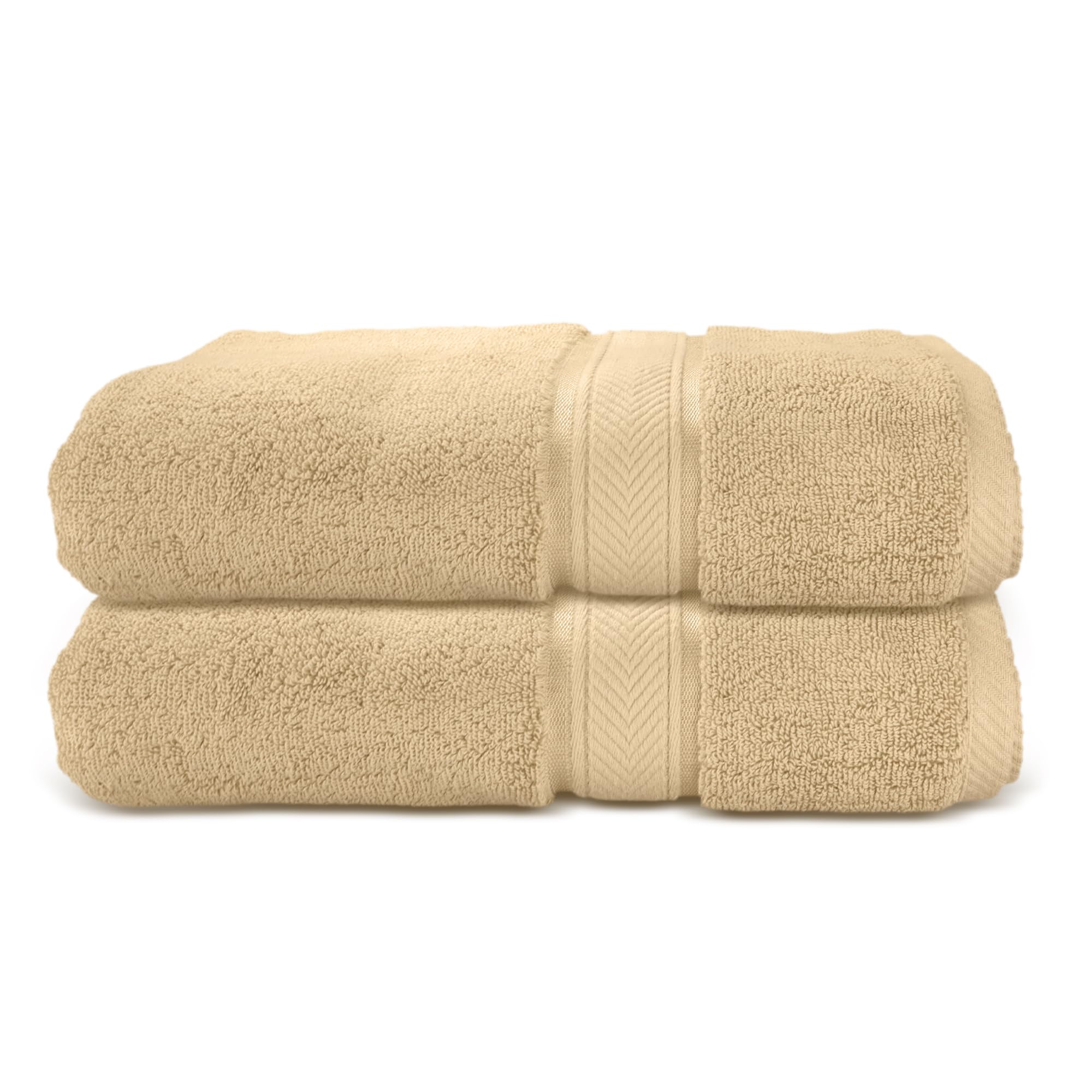 Hotel Linen KlubLUXURY PACK of 2 Hand Towels - 100% Cotton 650 GSM Terry Dobby Border Ring Spun - Super Soft,Quick Dry,Highly Absorbent Size: 40x70cm, Beige