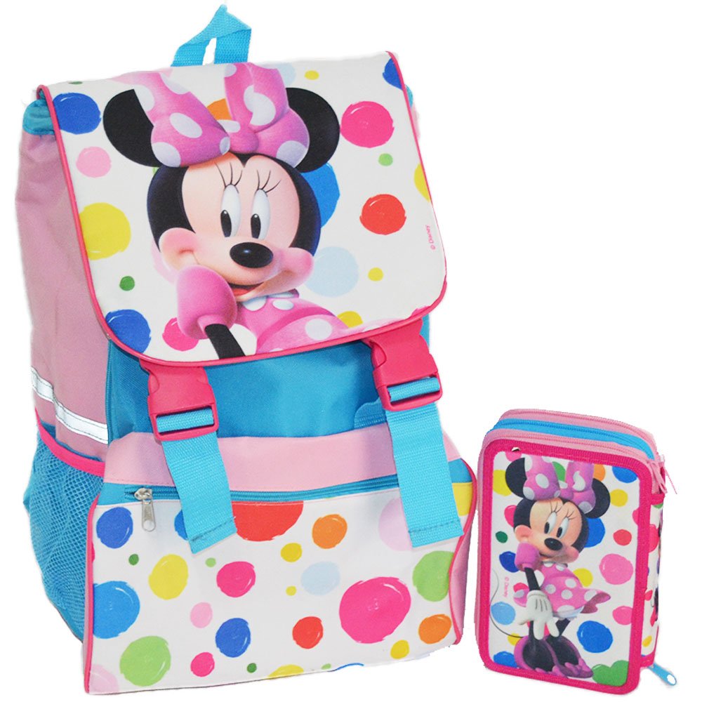Disney Kit Scuola School Promo Pack Zaino Estensibile + Astuccio 3 Zip Minnie Mouse