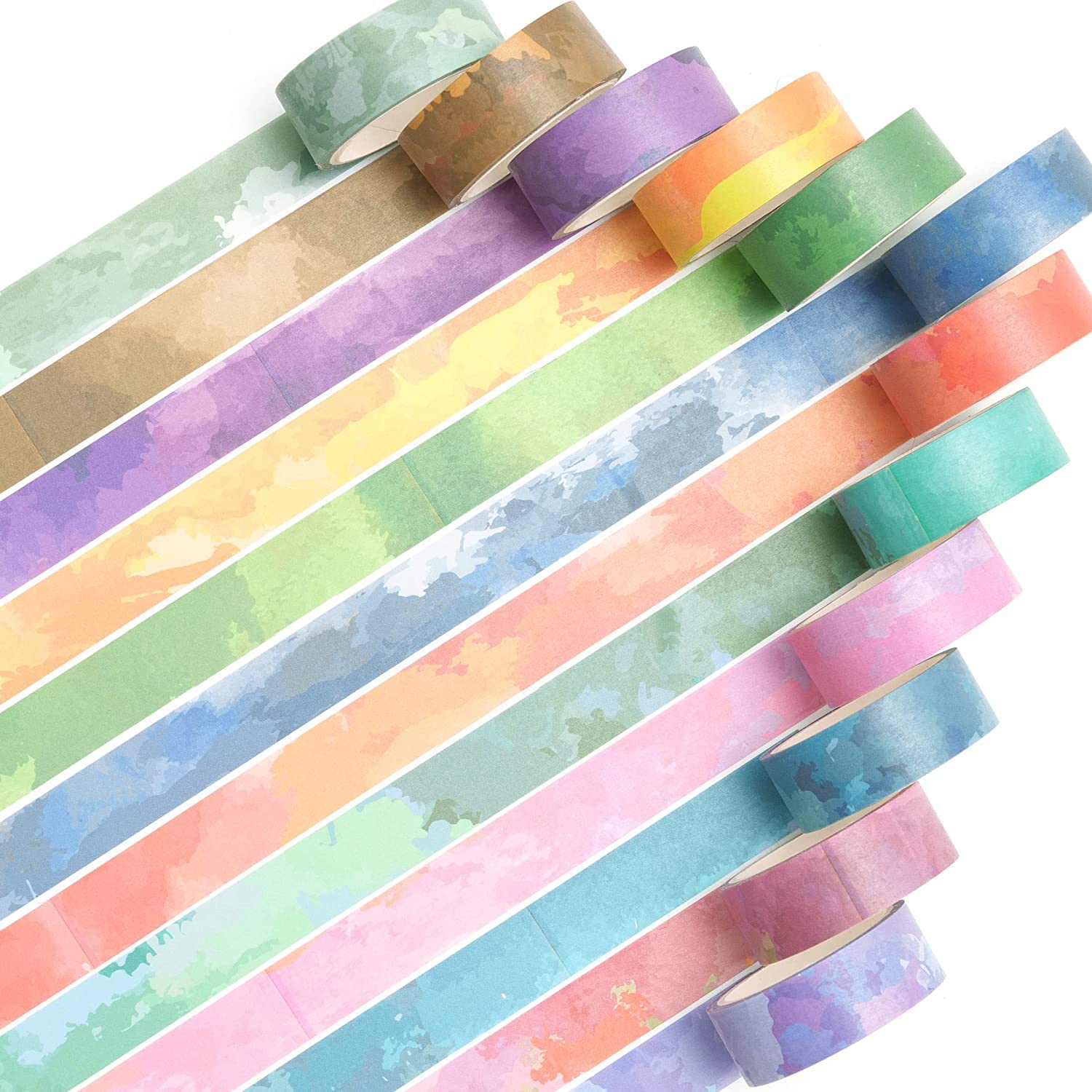 YUBX 12 Rollos Acuarelas Washi Tape Set cinta adhesiva decorativa Washi Glitter Adhesivo de Cinta Decorativa para DIY Crafts Scrapbooking