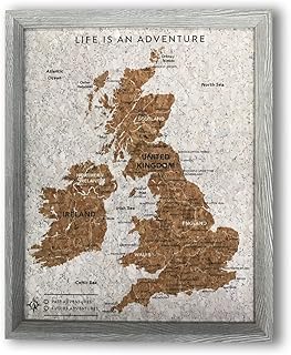 Splosh Travel Map - UK Map Pin Board in Grey, Wooden Frame. Travel Pin Board with 100 Pins in 2 Colours to Personalise and Mark Your Past and Future Adventures, Push Pin UK Map.