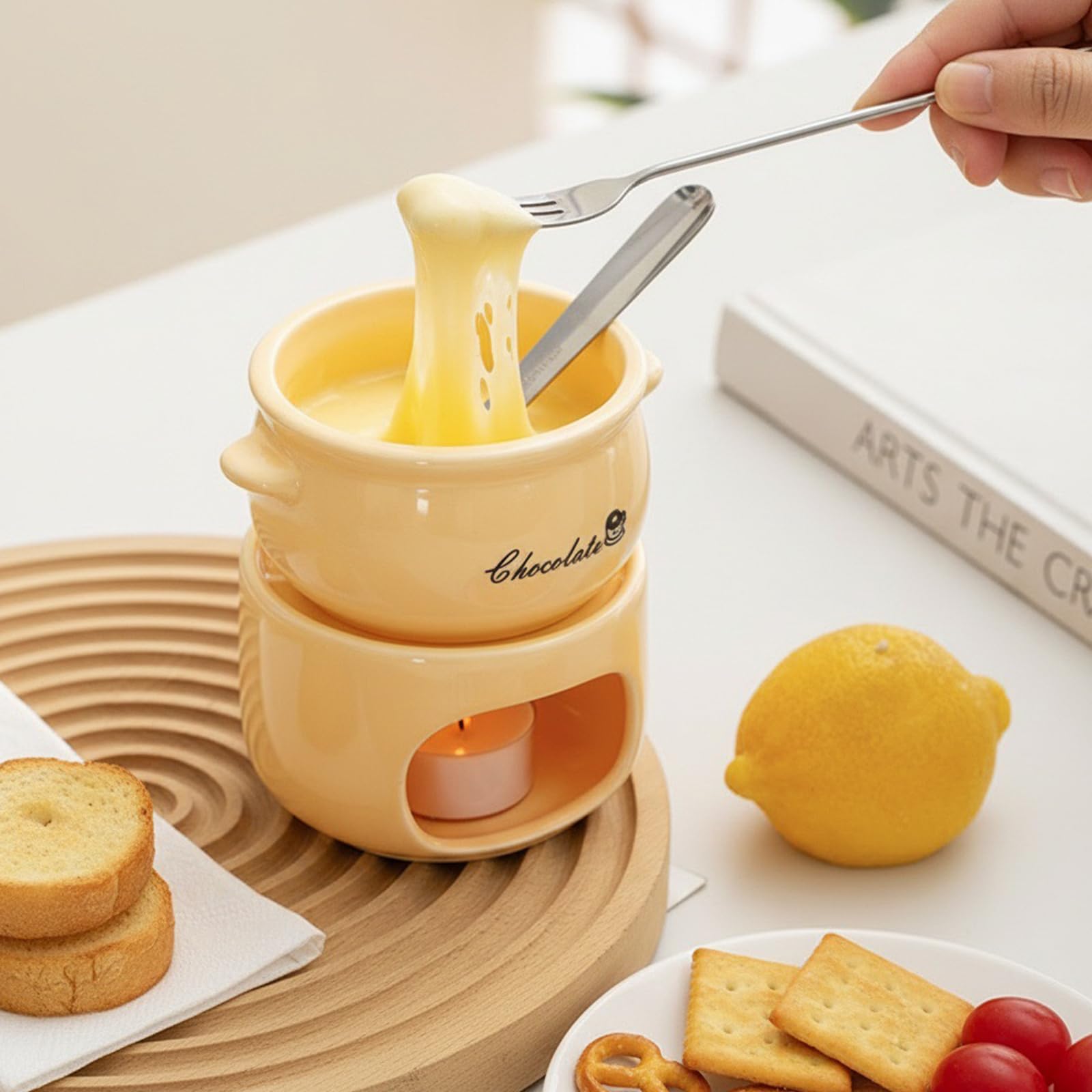 Taza de fondue de chocolate, taza de fondue, mini fondue de chocolate con 4 tenedores para fondue de porcelana, juego de fondue de chocolate adecuado para derretir chocolate y combina