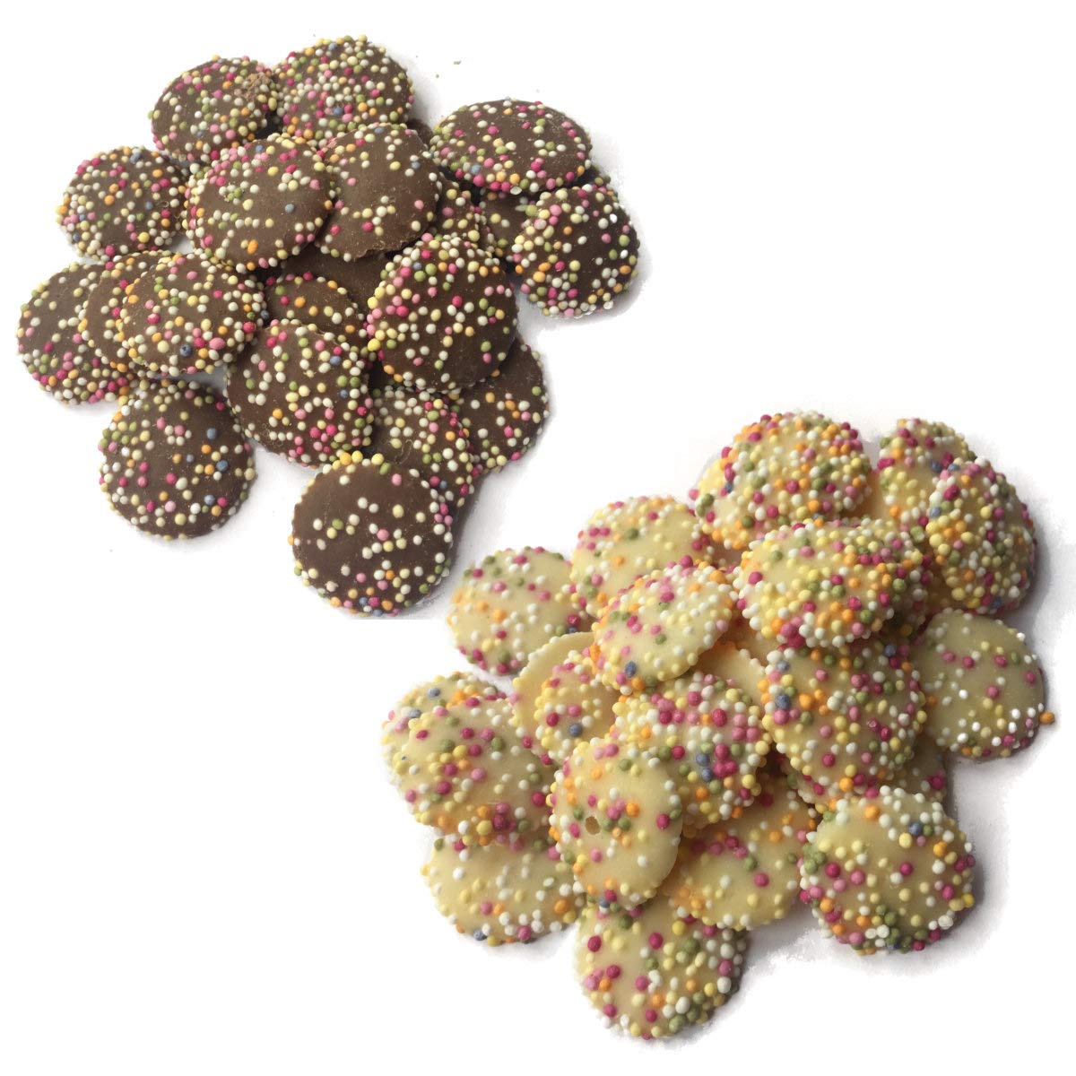 The Candy Cabin - 50/50 Blue Raspberry, Milk Chocolate, White Chocolate Jazzles Snowies Retro Old Fashioned Sweet Shop Candy (Milk Chocolate Jazzles and White Chocolate Jazzles, 700g (2 x 350g))