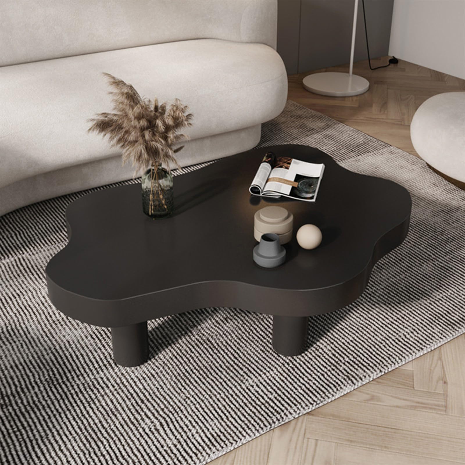 SXZenSpace Thick Round Corner Side Table, Coffee Table Solid Wood Cloud Irregular Indoor Tea with 3 Legs Small Center For Bedroom Living Room Furniture,D-70 * 40cm