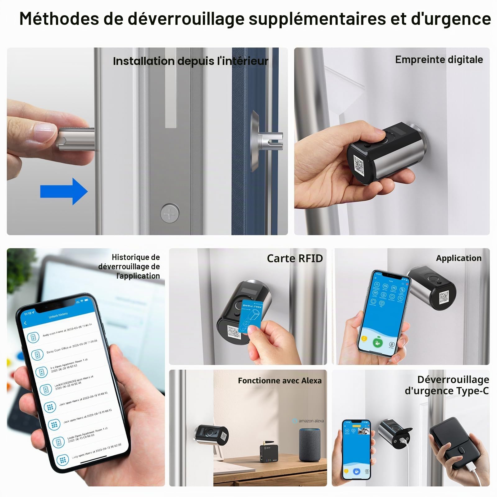 WELOCK Touch63 Serrure Connectée,serrure empreinte digitale avec Carte RFID | WiFi(achat supplémentaire welock WIFIBOX3),APP,cylindre connecté 40/30 pour porte de 50-100mm,facile à installer,Smart Lock
