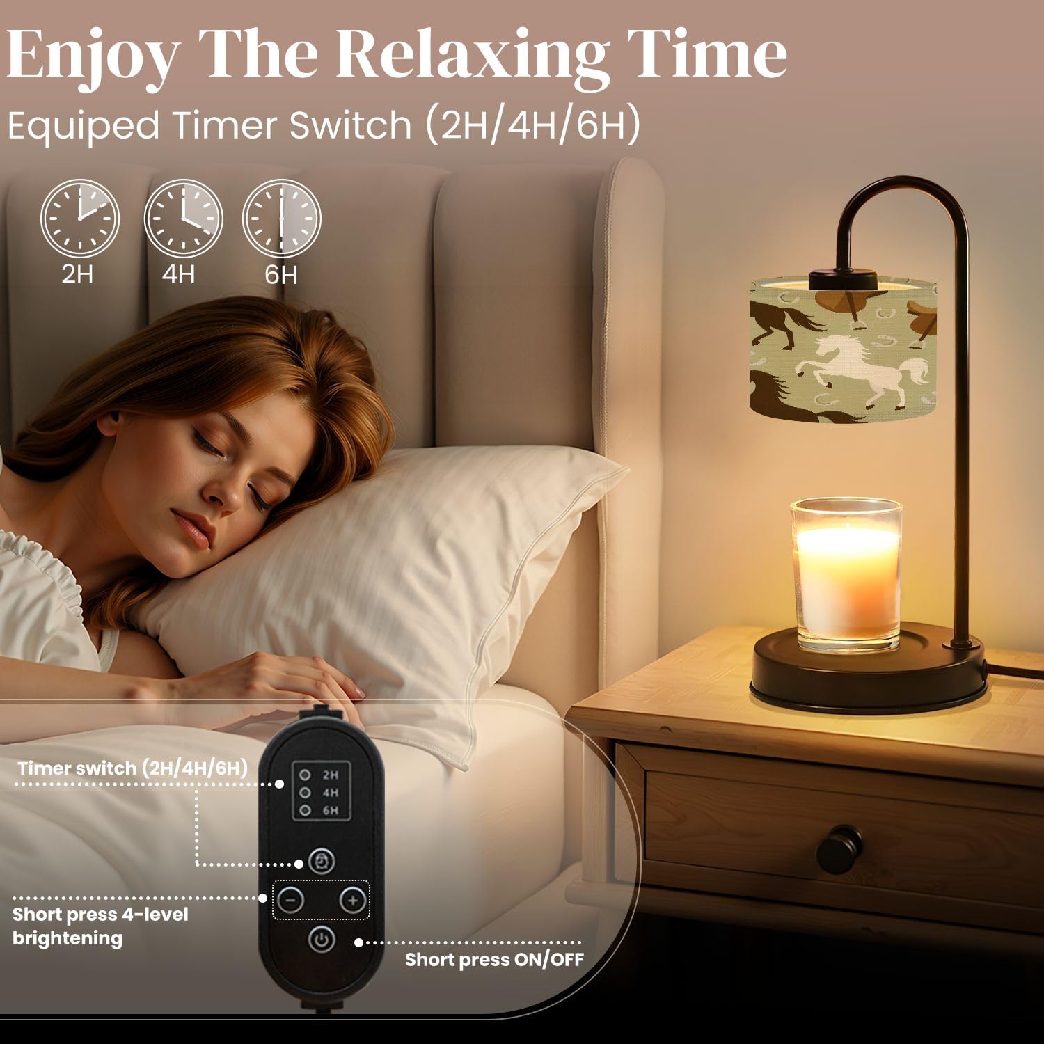 Candle Warmer Lamp with Timer and Dimmer, Brown White Horse Horseshoe Silhouette Seamless Wax Melt Warmer with 4 Bulbs, House Warming Birthday Gifts for Women Mom New Home Decor