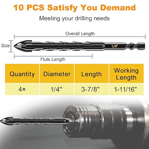 Miniatura 91 de Juego de brocas de mampostería y brocas de carburo, juego de brocas profesionales de extensión (11 unidades) para vidrio, ladrillo, plástico