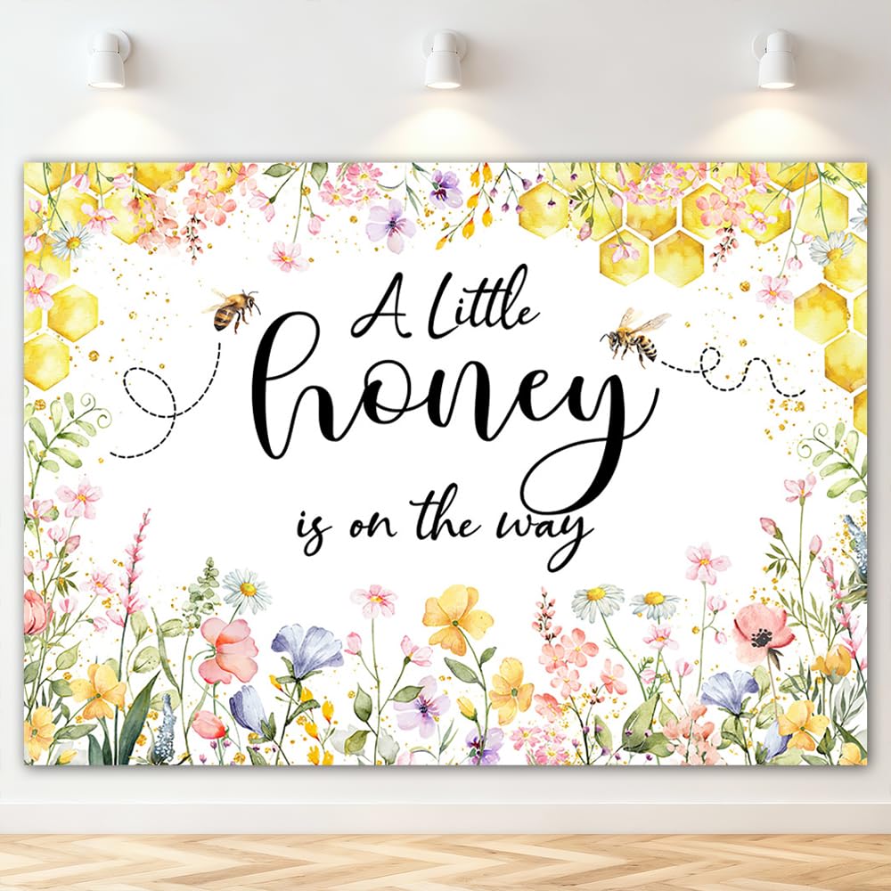 Mocsicka Bee Baby Shower Backdrop Honey Bee Girl Baby Shower Background A Little Honey is On The Way Party Decoration Photo Booth Props (7x5ft)