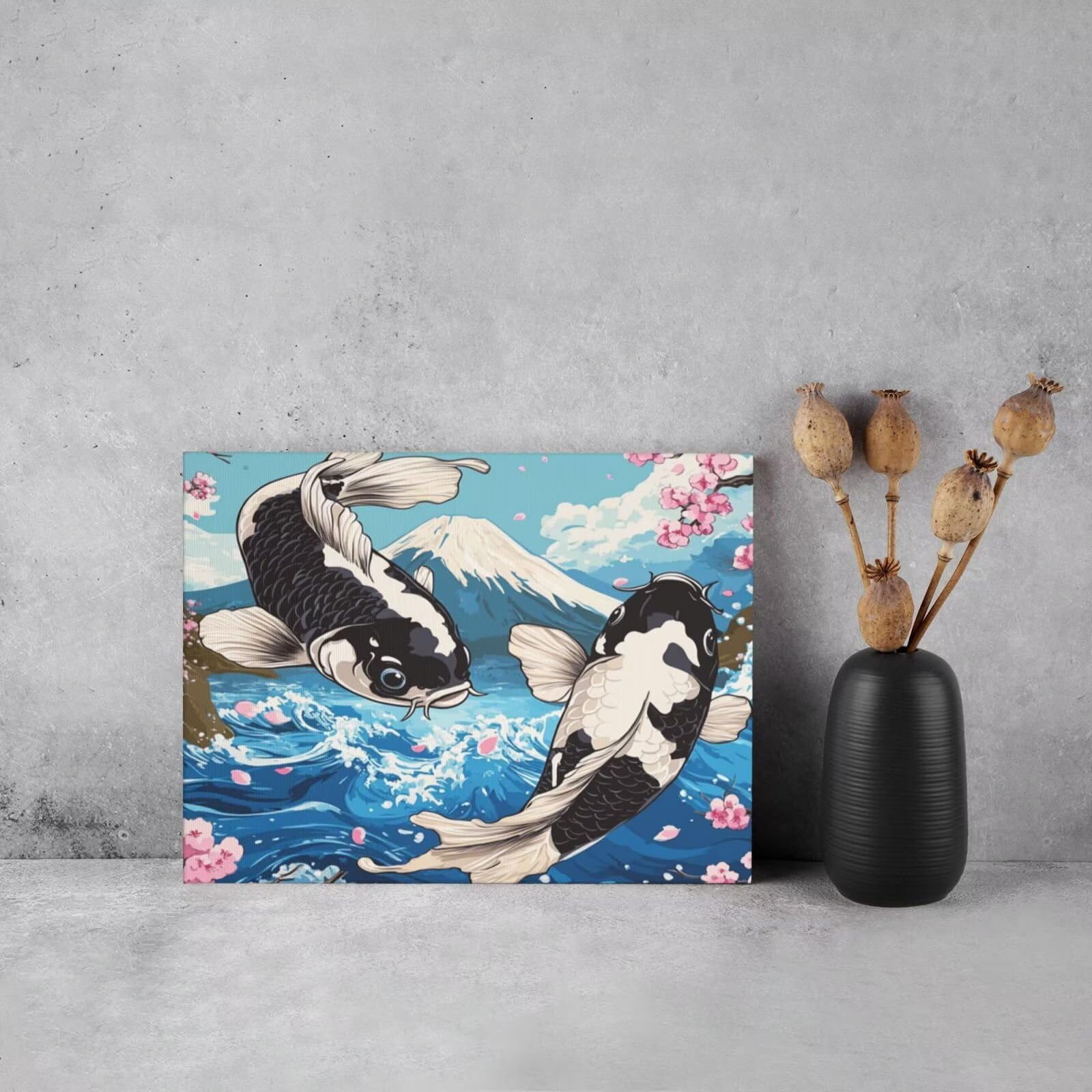 Malen nach Zahlen MK376 Malen-nach-Zahlen-Set für Erwachsene, Motiv: Kirschblüte, Fisch Malen nach Zahlen für Anfänger, Acryl, Ölgemälde zum Selbermachen, Kunsthandwerk für Wanddekoration – (90 x 60