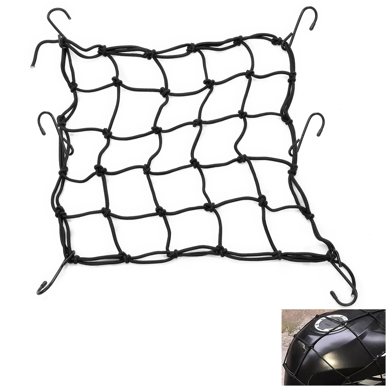 Lot De 2 Mailles Pour Casque Moto 30x30 Cm - Filet D'Araignée Élastique Double Couche Avec 4 Crochets - Noir