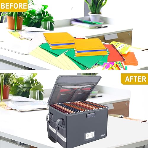 Miniatura 35 de ENGPOW - Caja ignífuga con cerradura, organizador de almacenamiento con cremalleras, caja de documentos ignífuga plegable con asa, caja de seguridad