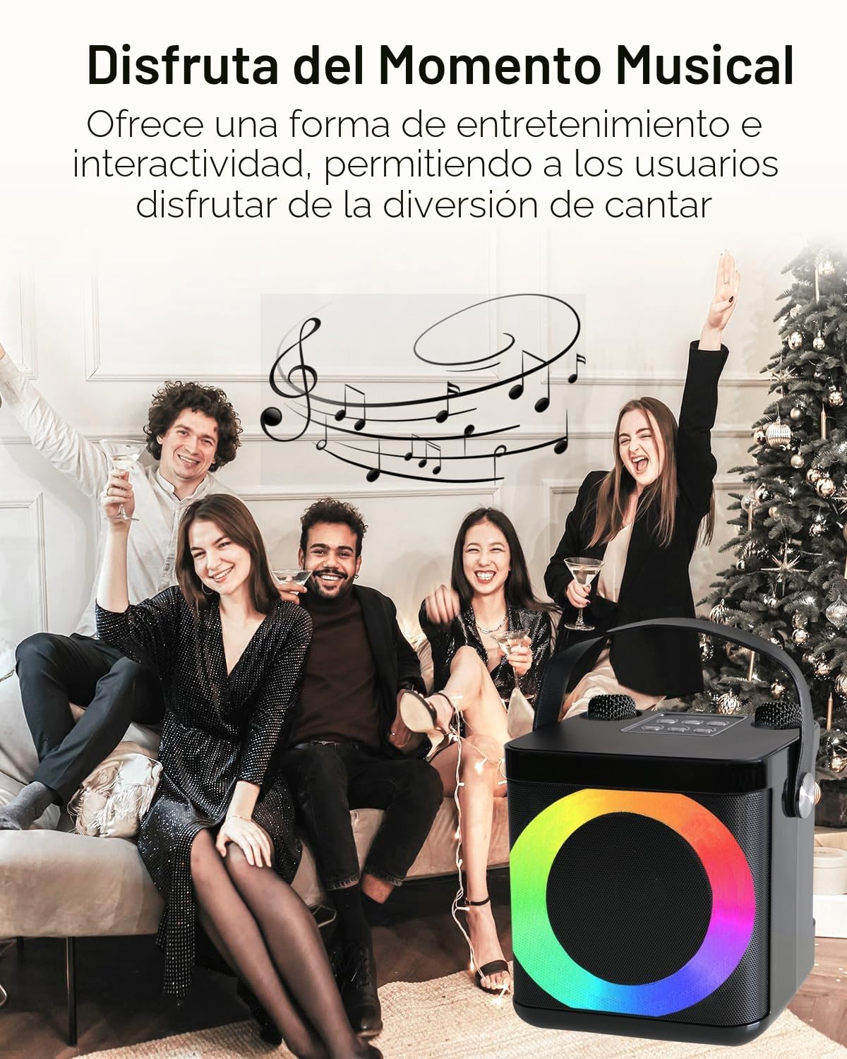 Karaoke 2 microfonos inalambricos,Máquina de Karaoke Portátil, Altavoz con microfono para Adultos y Niños, Altavoz Karaoke Profesional Luces LED, Fiesta en casa/KTV, al Aire Libre, Viajes