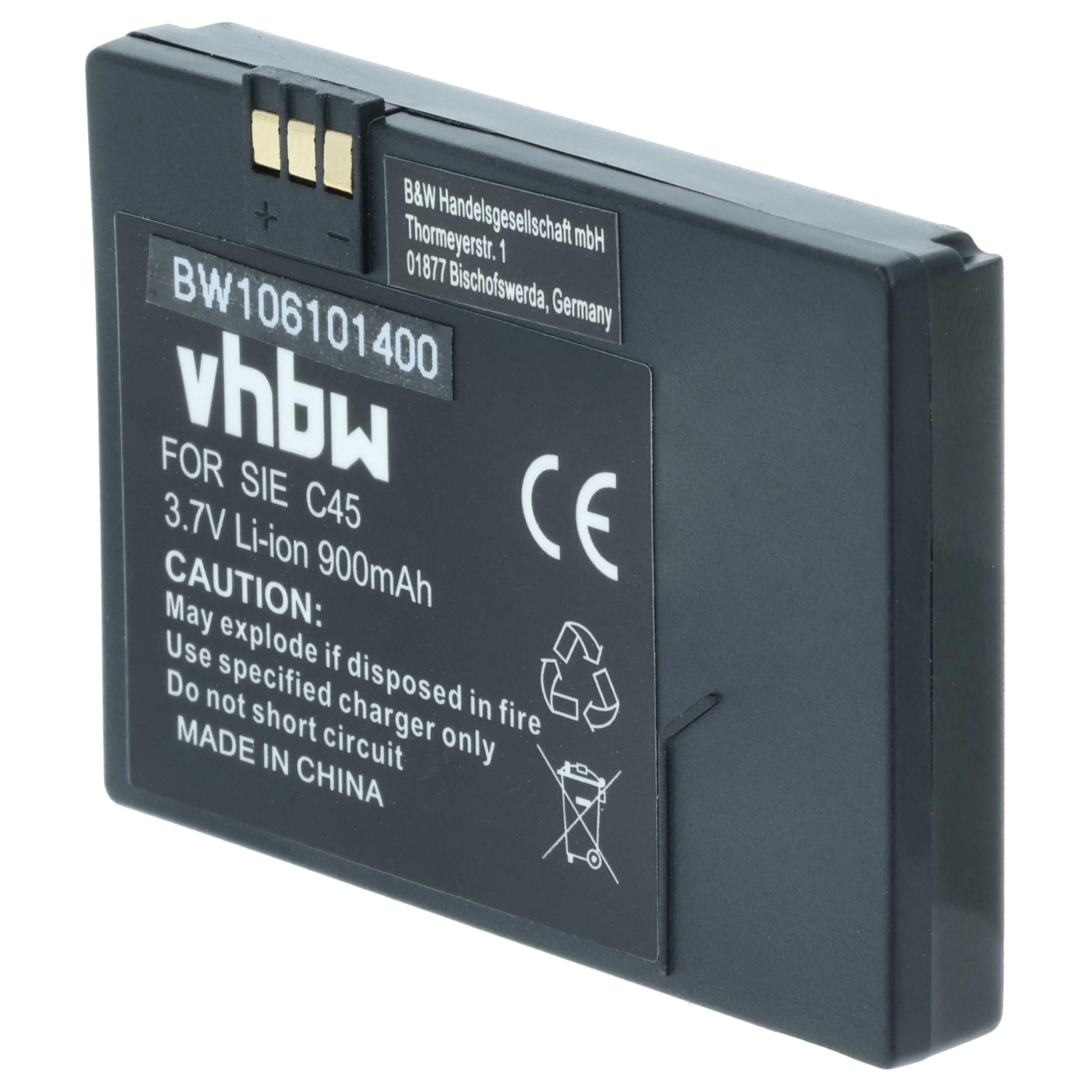 vhbw Akumulator kompatybilny z Siemens MT50 | C45i, C45, M50, A50 telefon komórkowy smartfon (900 mAh, 3,7 V, litowo-jonowy)