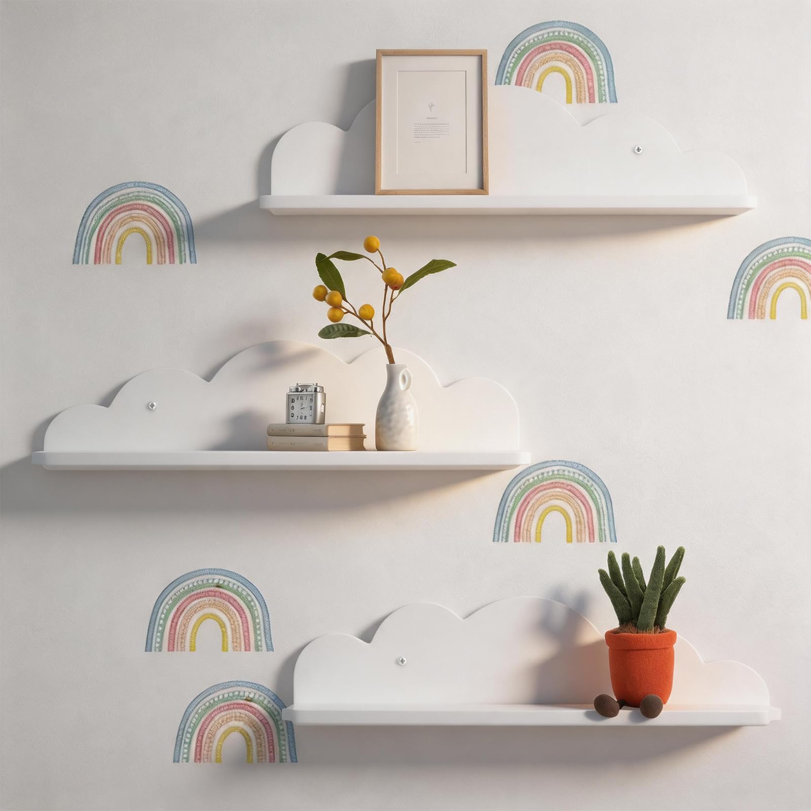 3 Stück Wandregal Kinderzimmer Regal Wand mit Montagematerial, Wolken Regal Set zur Aufbewahrung der Tonie Box & Hörfiguren, Wand Regale für Kinderzimmer, Babyzimmer Deko, Wohnzimmer, Arbeitszimmer