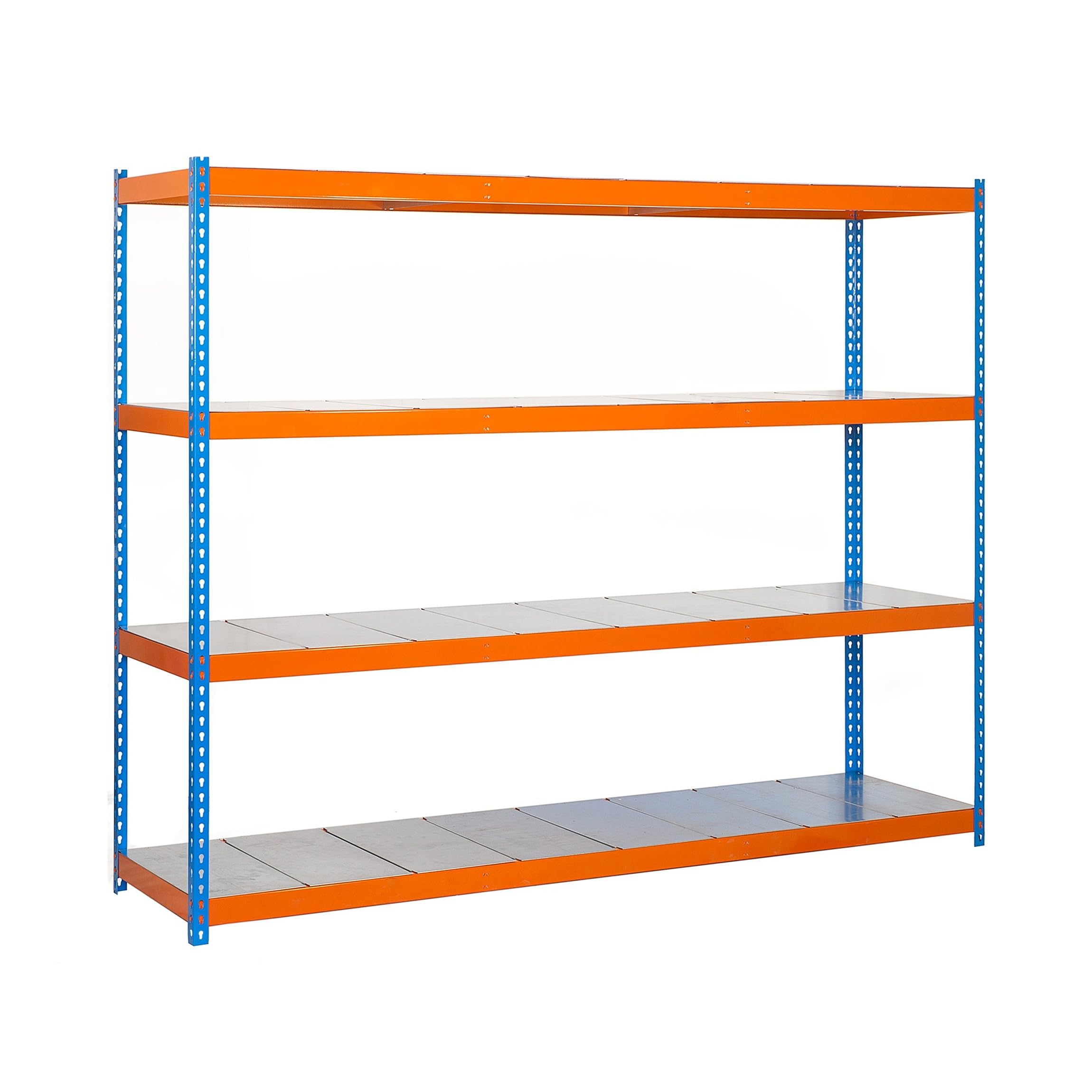 SimonRack Estantería Metálica Almacenaje, Sin Tornillos, 4 Baldas, Alta Capacidad Carga 400 kg, 2000x1200x750 mm, Estantería Taller Garaje Trastero, Azul/Naranja/Galva