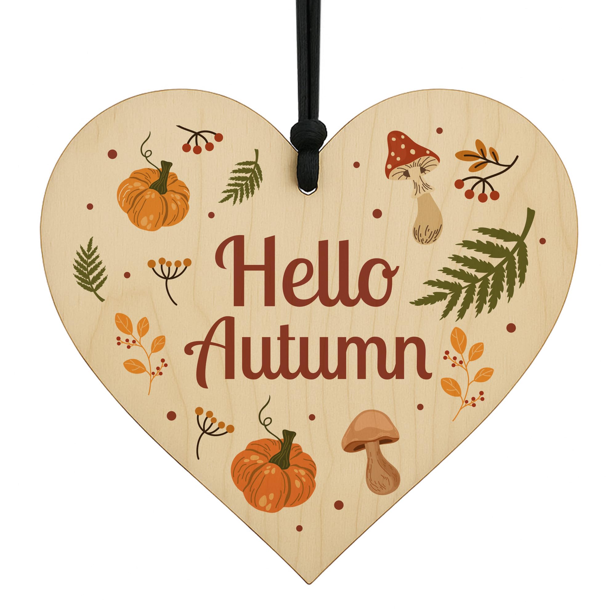 Red Ocean Autumn Home Decoration Hanging Wooden Sign 'Hello Autumn' Autumnal Accessories For House Thanksgiving Leaves Pumpkin Hanging Plaque