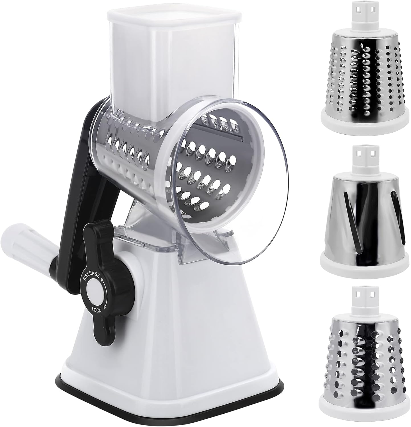 Cheese Graters with Handle, Manual Cheese Shredder Rotary Grater with 3 Replaceable Drum Blades for Vegetables, Fruit, Food, Nuts
