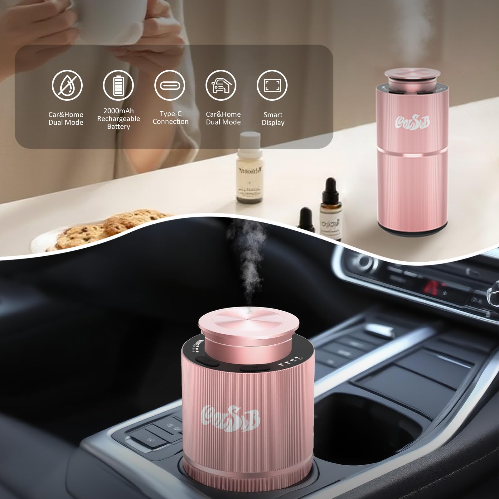Diffusore intelligente senz'acqua, diffusore di oli essenziali con timer e 3 livelli di nebbia, diffusore di oli essenziali super silenzioso per aromaterapia, funzionamento a batteria, per