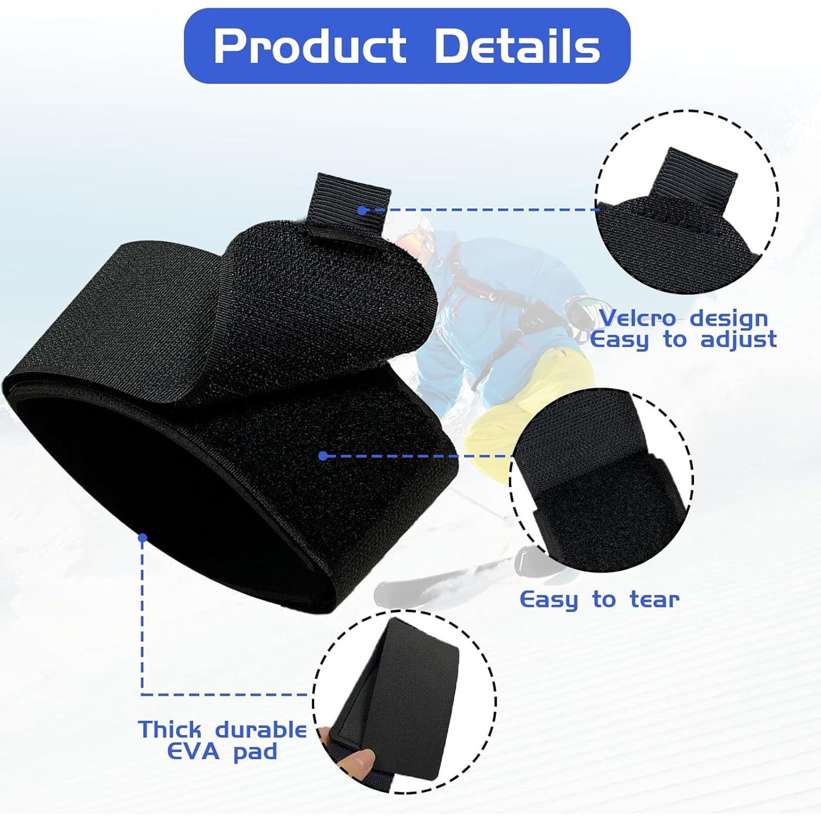 Ymiko Ski Strap Fasteners Lightweight Robust Easy Carry Accommodate Various Sizes Nylon Cotton Adjustable Skiing Accessories