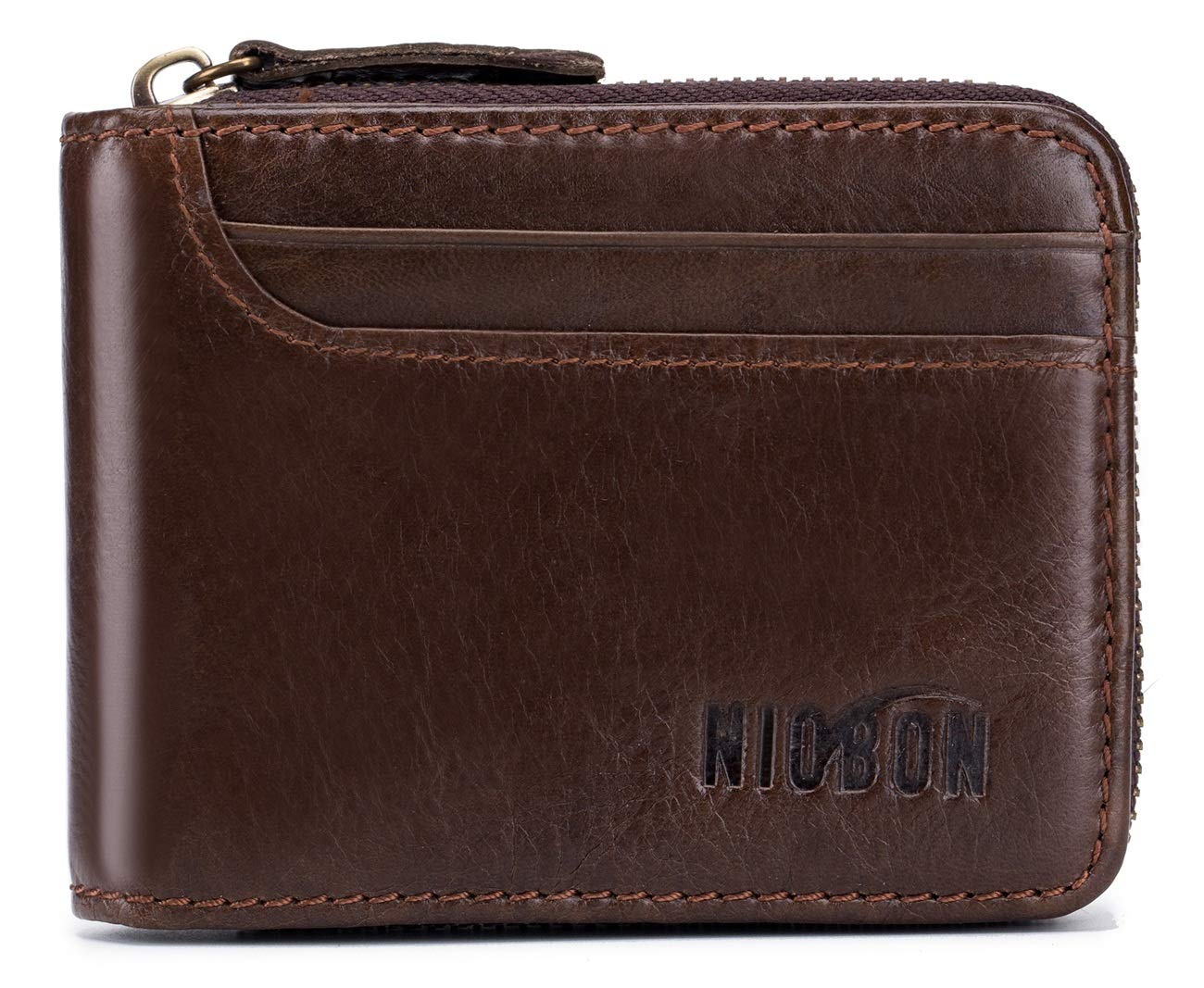 Men Genuine Leather Wallet Zipper RFID Blocking Bifold Wallets for Men