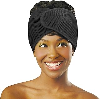 DONNA Deluxe Foam Mesh Wrap – Olive Oil + Vitamin E Treated Hair Wrap for Women, Adjustable Head Wrap, Breathable Mesh & Soft Foam Padding for Sleep or Styling, Black