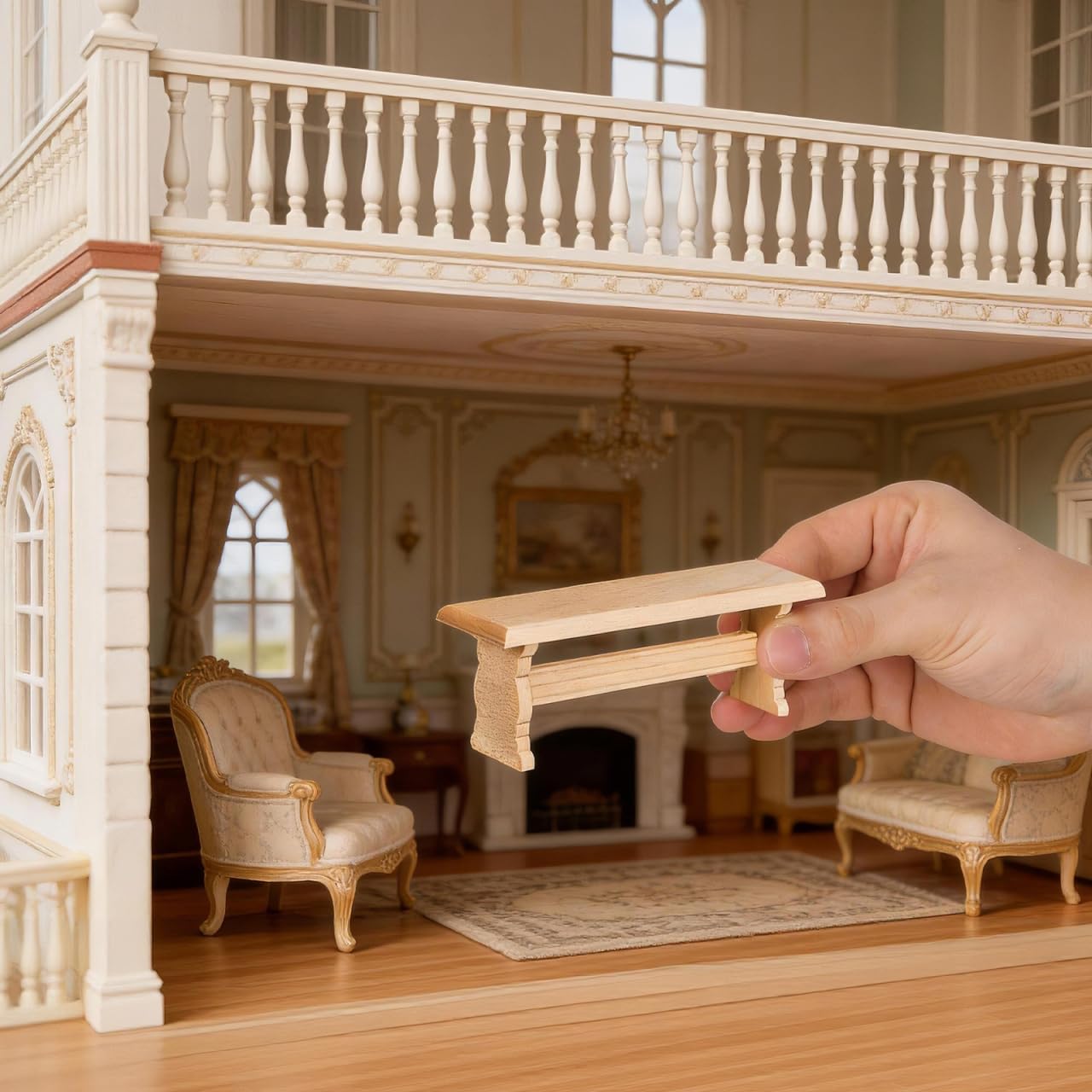 Toddmomy Mini Bench for Dollhouse, Miniature Wooden Bench Model 4 Inches Dollhouse Furniture for DIY Crafts Micro Landscape Bedroom Decor, Mini Chair for Dolls Cake Toppers