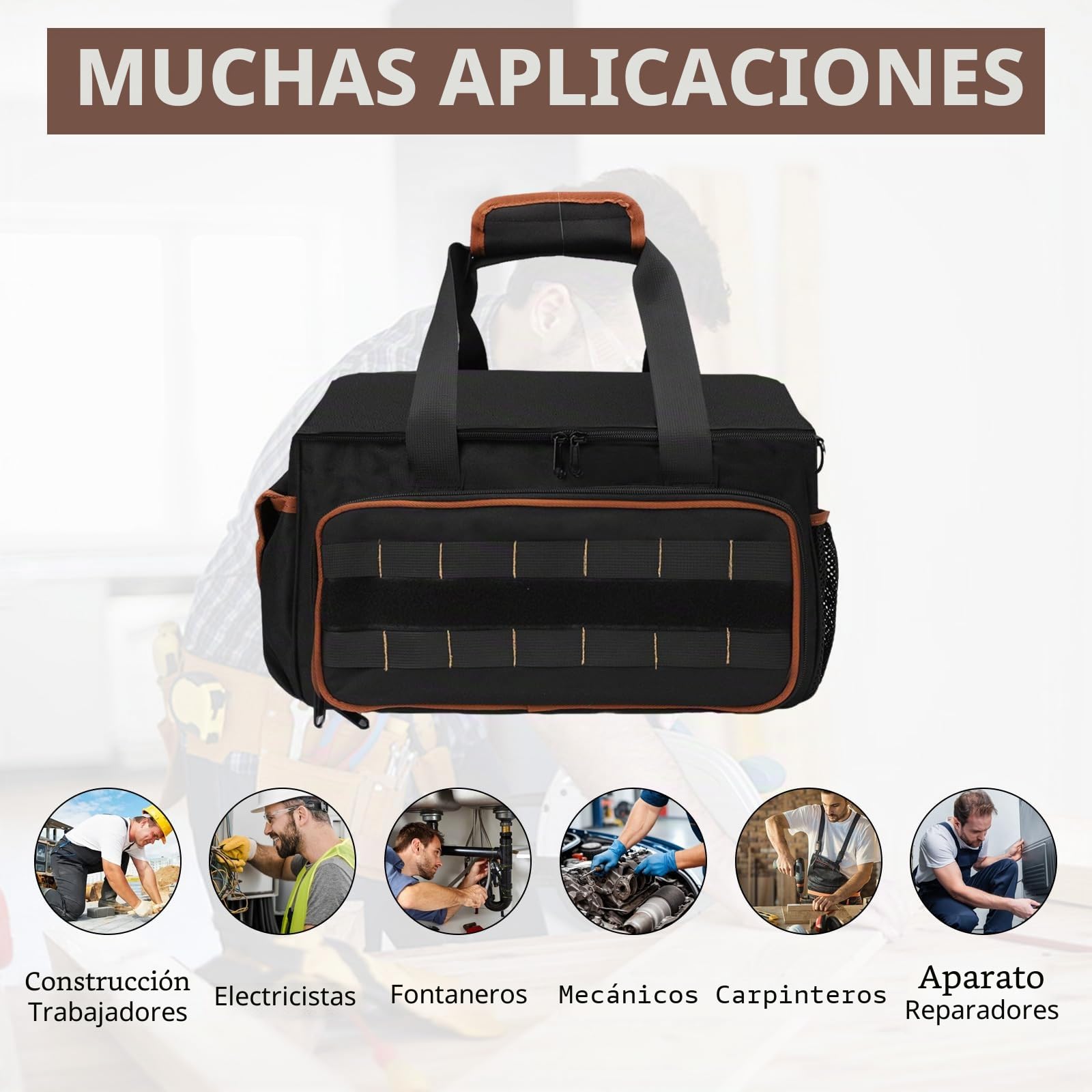 Bolsa de herramientas para electricista de 17 pulgadas, bolsa de herramientas con múltiples bolsillos, tela Oxford resistente con costuras reforzadas, correa de hombro ajustable, para