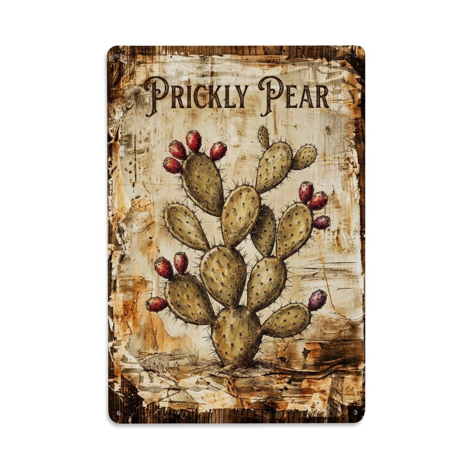 Prickly Pear Cactus 1 Vintage Metal Tin Sign Plaque Wall Decor for Cafe, Club, Garden Metal Poster 8x12Inch