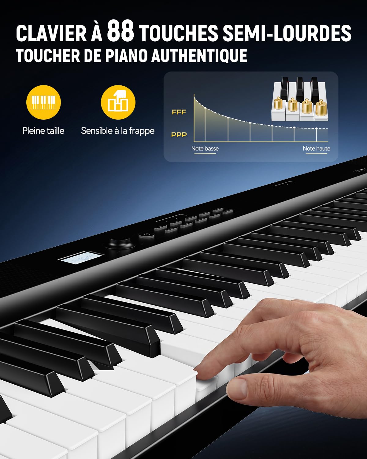 Piano Pliable 88 Touches, Rhymo Piano Numérique Portable avec Touches Semi-Lestées Taille Réelle, Haut-parleurs 30W, Bluetooth MIDI, Pédale de Sustain, Autonomie 10h, Débutants & Adultes (Noir)