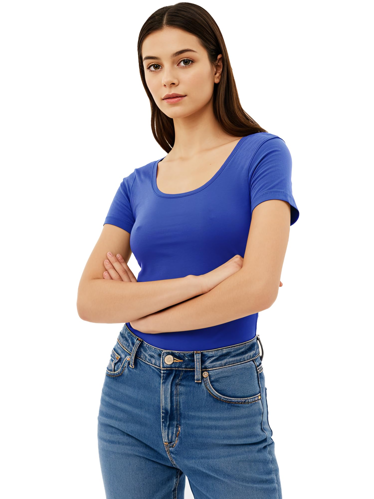 Emmalise Women's Royal Scoop Neck Short Sleeve Tee For Basic Tshirt - Junior To Plus Sizes - Blue - Medium
