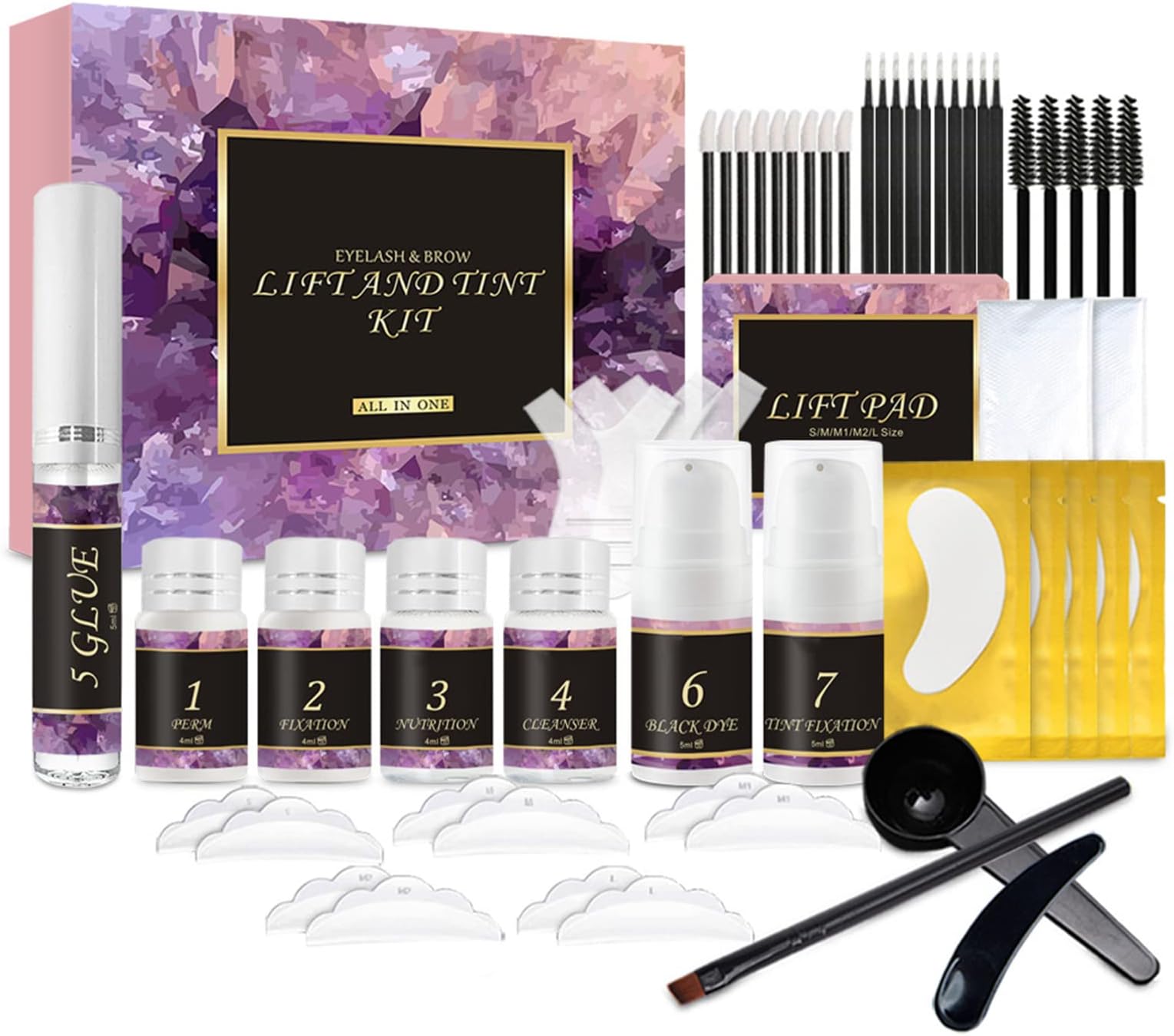 Joyeee 2 In1 Eyelash and Brow Lamination Kit, Professional Eyelash Eyebrow Lift Kit, Lash Lift and Tint Kit, Semi-Permanent Curling Perming Wave Suitable For Home Salon Use