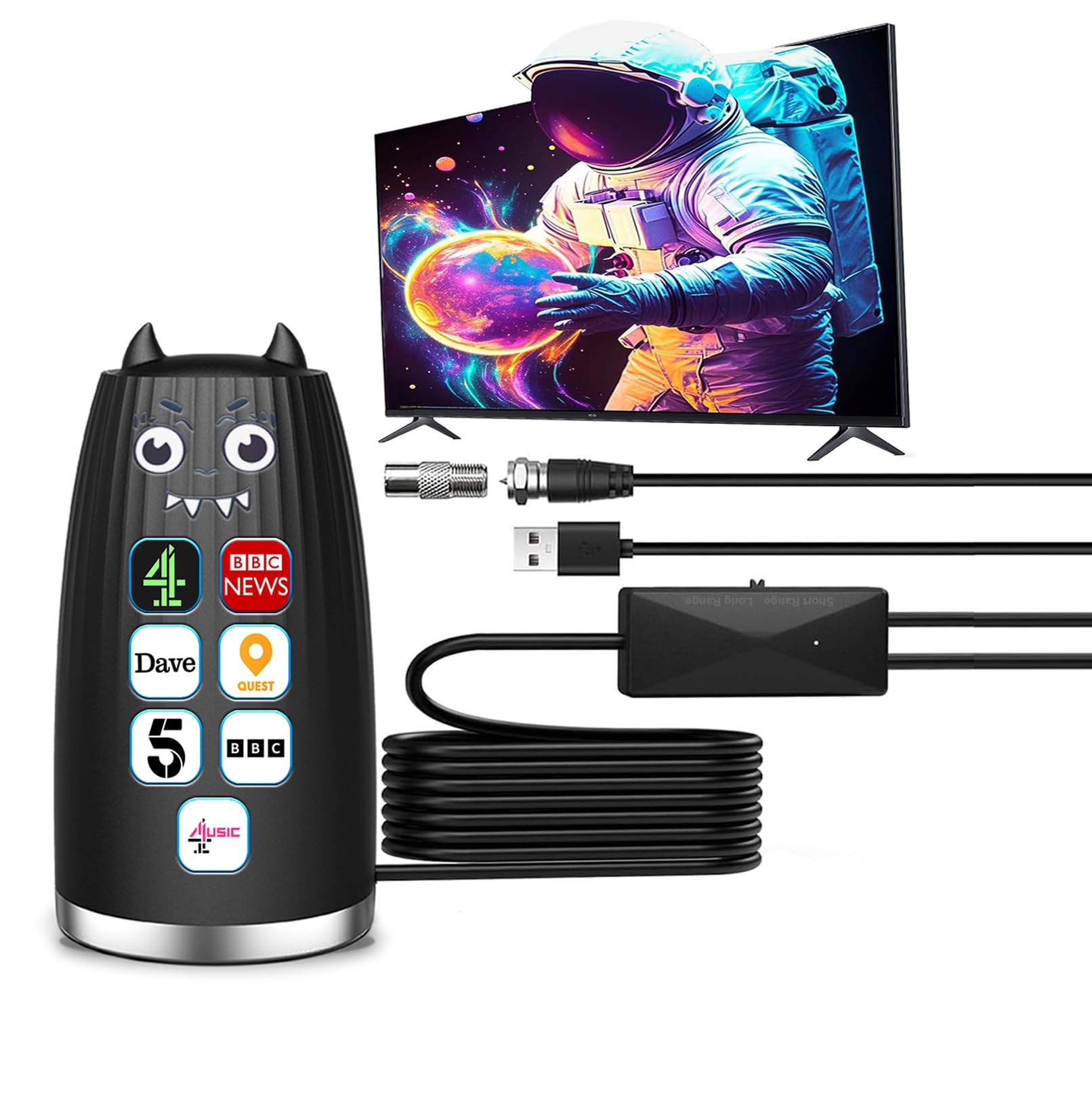 TV Aerial -HD TV Antenna - 2025 New Indoor TV Aerial for Smart TV with Signal Booster - Digital TV Aerial for Freeview TV Long Range Support 4K 1080P High Gain In/Outdoor TV Antenna，With Magnetic Base