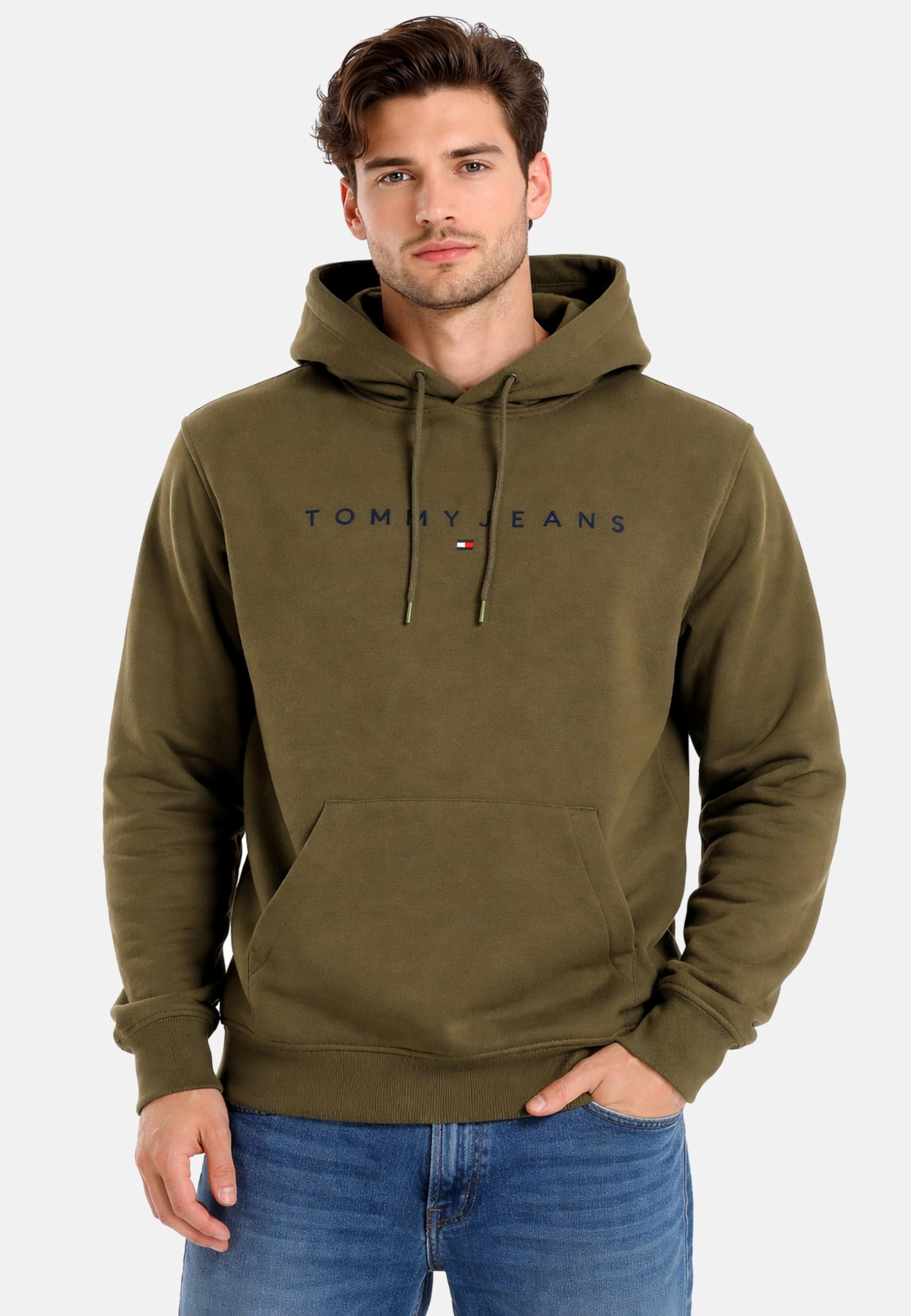 Tommy Jeans Uomo Felpa Linear Logo con Cappuccio