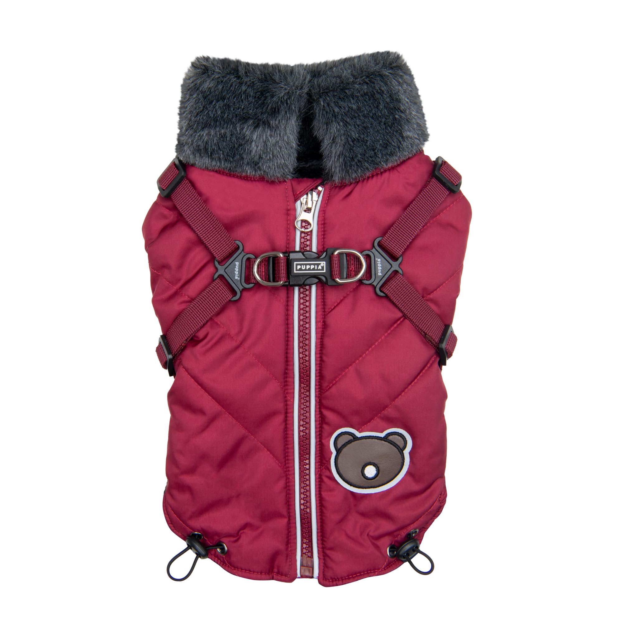 Puppia Isolde Mock Neck Full Zip up Warm Winter Jumper Vest with Integrated Harness for Small and Medium Dogs Wine, Medium