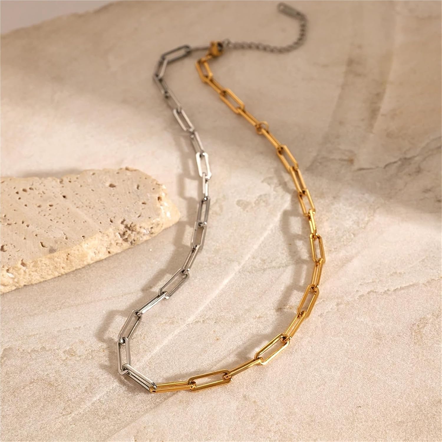 Metalic Stainless Steel Colorblock Chain Necklace Minimalist Texture Statement Collar Necklace Jewelry Gift 1Pcs