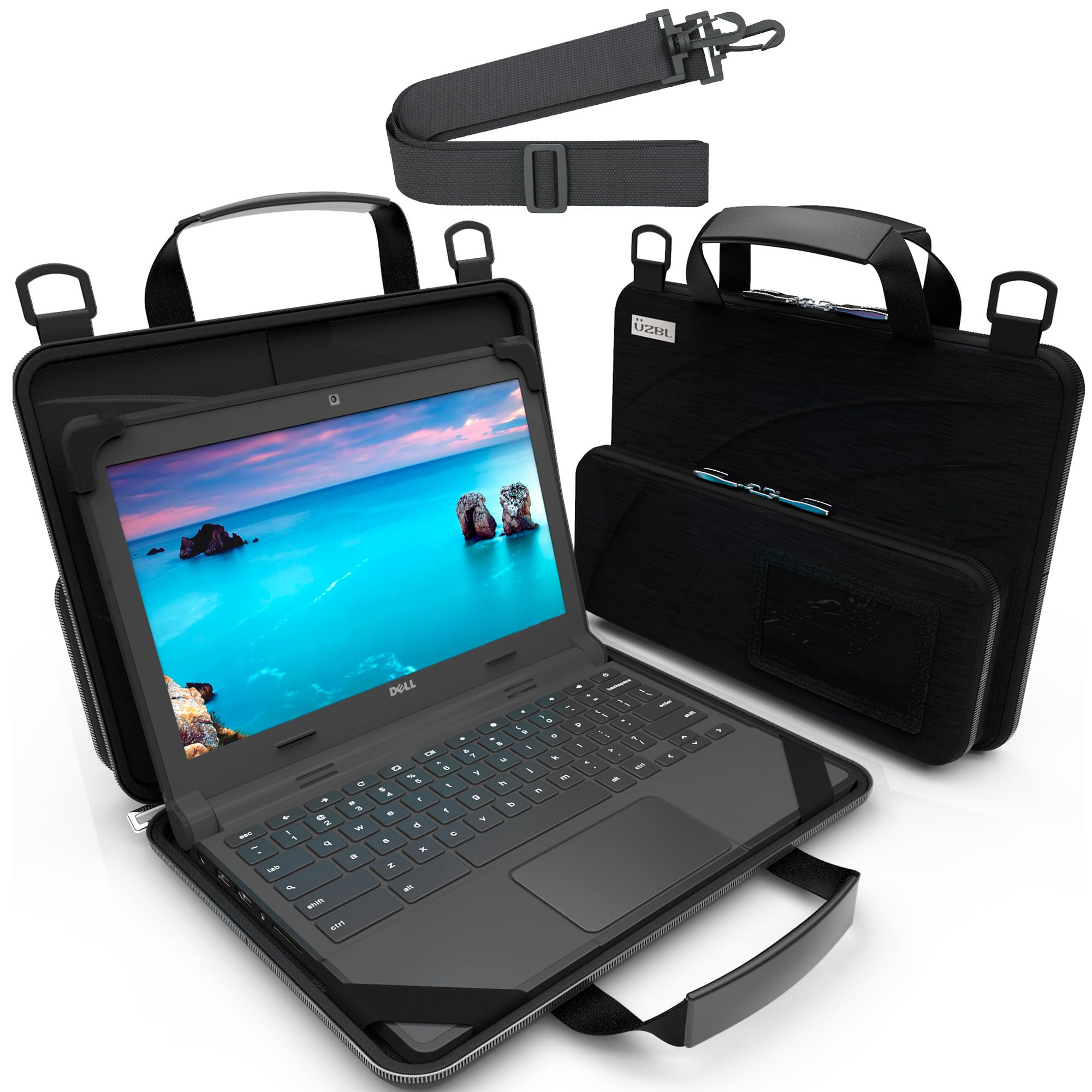 UZBL Custodia protettiva per Chromebook da 13 a 14 pollici, custodia rigida per computer portatile, con tracolla