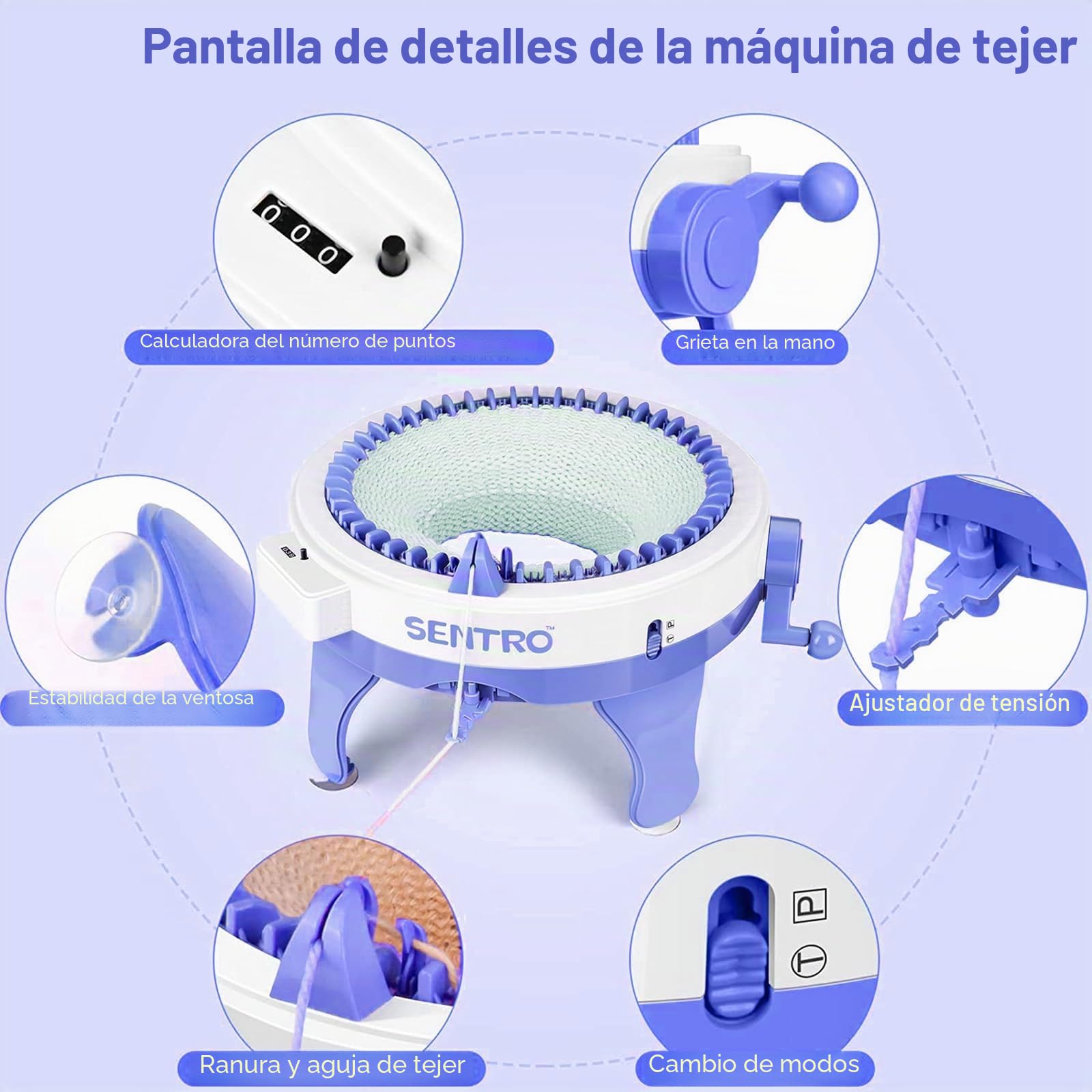 SENTRO Máquina de tejer de 48 agujas, versátil máquina circular para adultos, perfecta para proyectos de ganchillo y tejer, ideal para principiantes y expertos