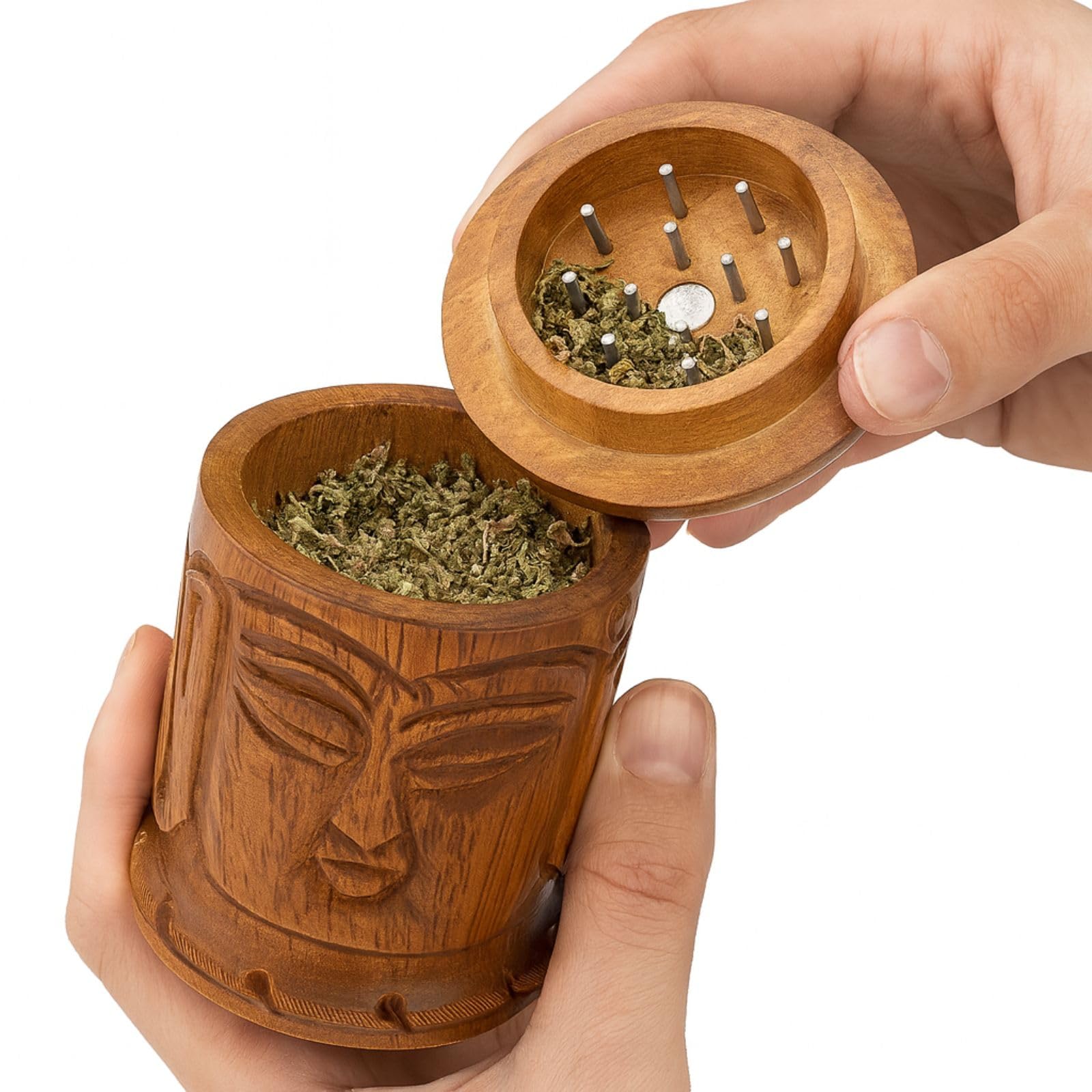 Weedness Molino de hierbas de madera de ébano hecho a mano - Mini triturador accesorio pequeño set de especias