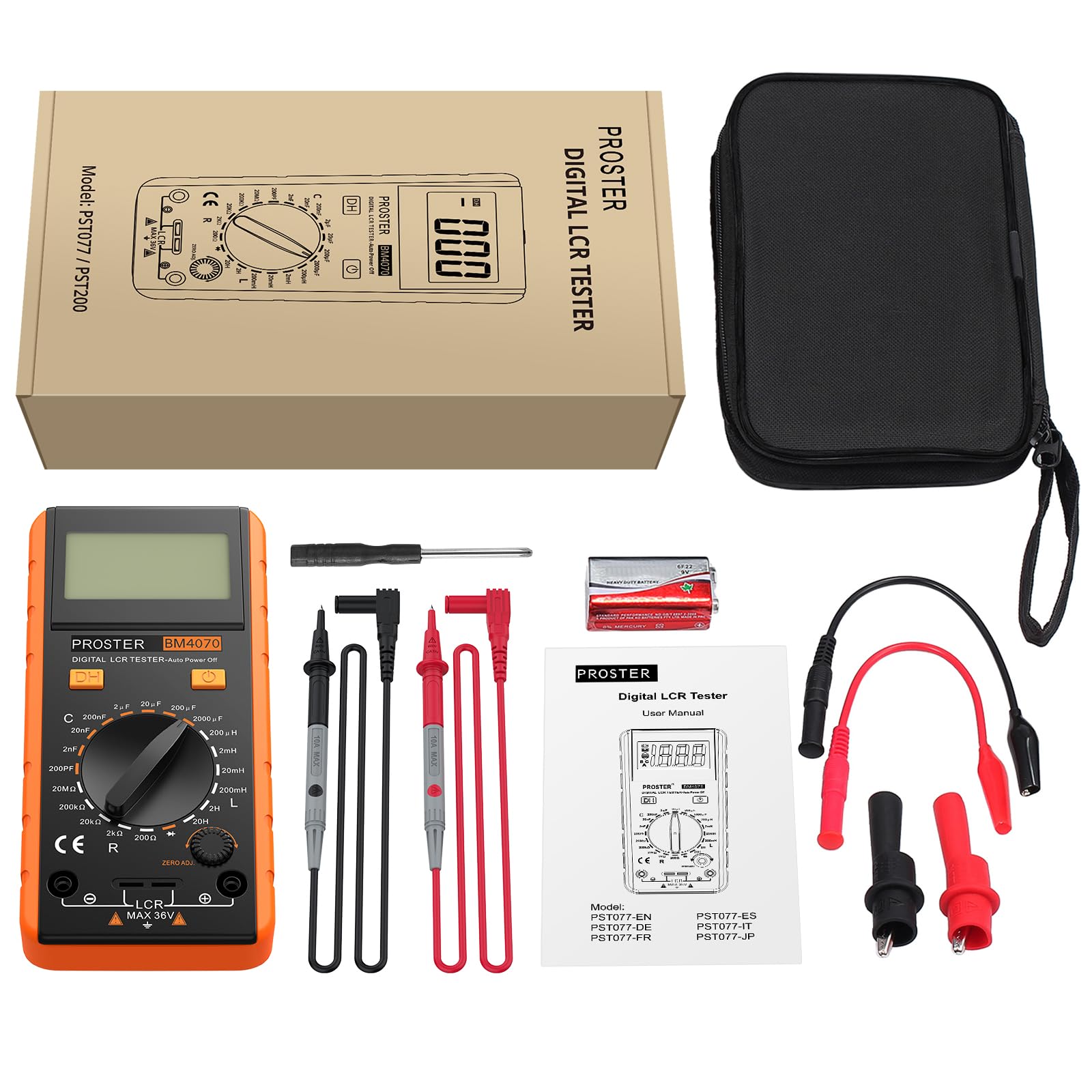 Proster LCR Meter Testeur Portable – Mesure Inductance Capacité Résistance avec Écran LCD 1999 Comptes – Appareil Professionnel de Diagnostic Électronique pour Laboratoire, Réparation PCB