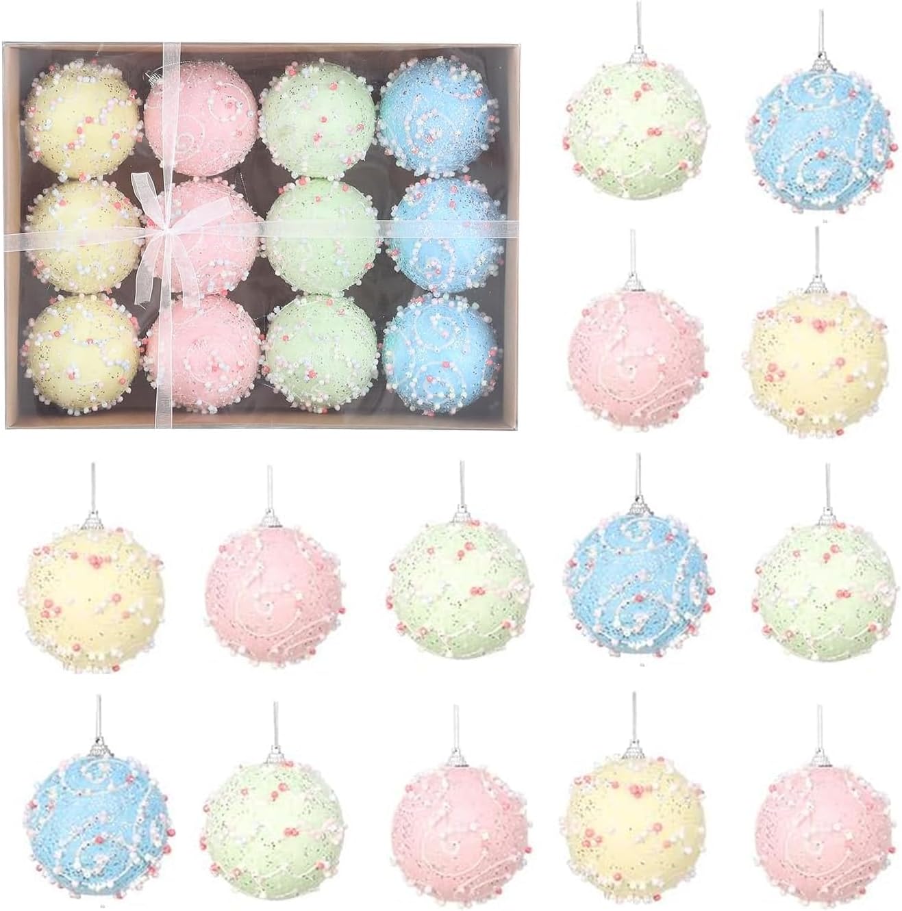Christmas Tree Ball Ornament Set 12pcs 3.15inch Foam Pastel Christmas Ball Ornaments Xmas Tree Decor Holiday Decoration (Colorful) Christmas Tree Ball Ornament Set 12pcs 3.15inch Foam Pastel Christmas Ball Ornaments Xmas Tree Decor Holiday Decoration (Colorful)