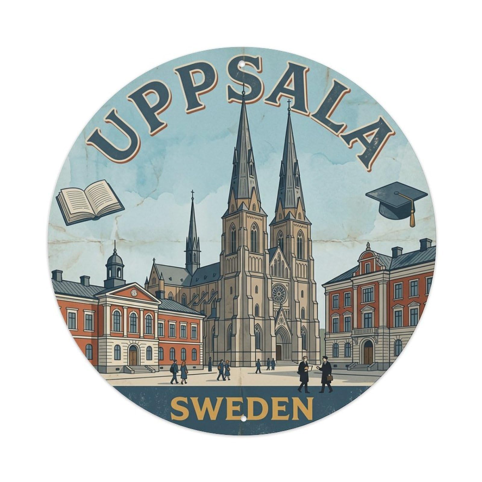 Vintage Travel Uppsala Sweden Cathedral 1 Metal Tin Sign