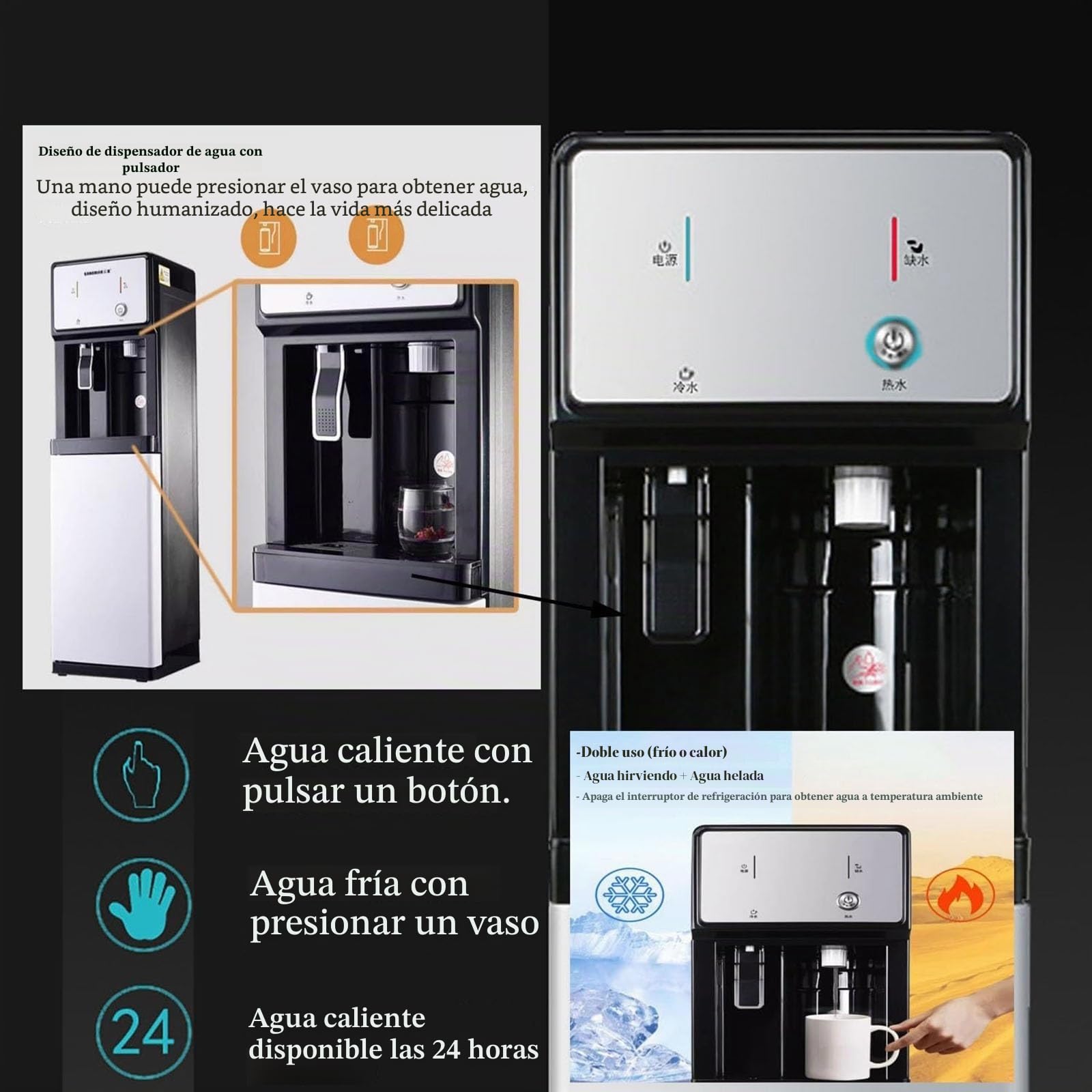 Enfriador De Agua Conexión A La Red Eléctrica,dispensador De Agua Fría Y Caliente,3 Ajustes De Temperatura,Fuente De Agua De Pie para El Hogar Café Té Bar Dormitorio