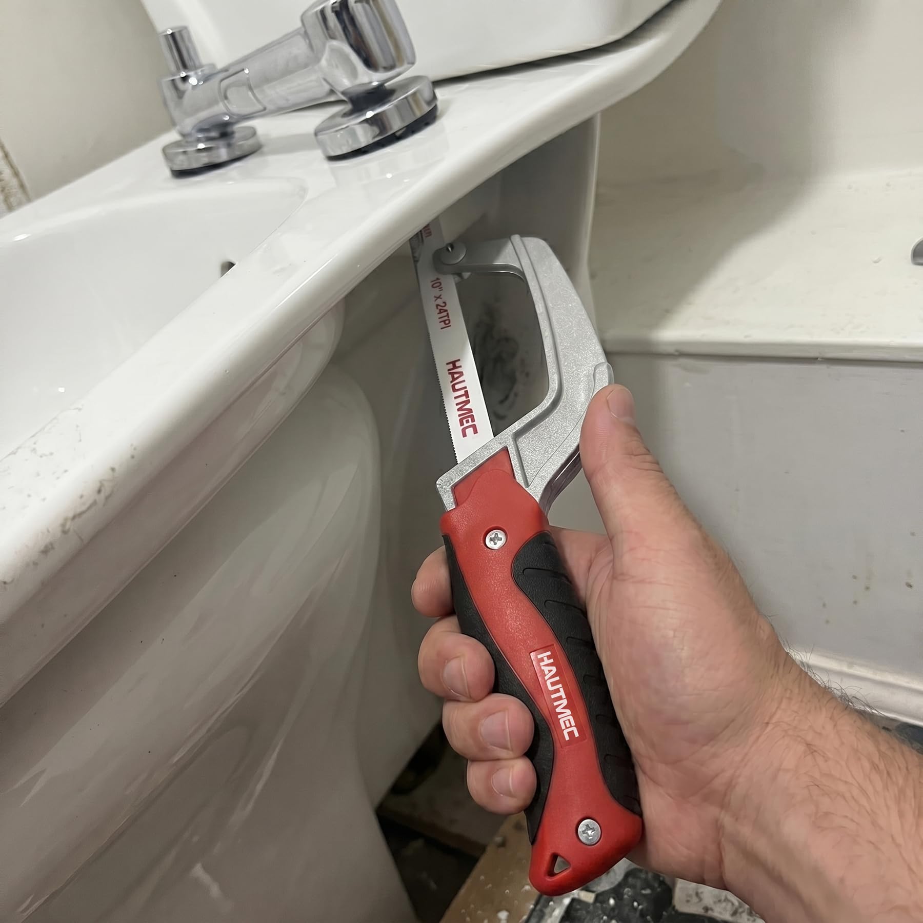 HAUTMEC Scie à métaux compacte 250 mm Junior avec lame bimétallique HSS - Cadre en aluminium léger - Petite scie à main pour couper le métal, le plastique, le PVC et le bois - Idéale pour les espaces