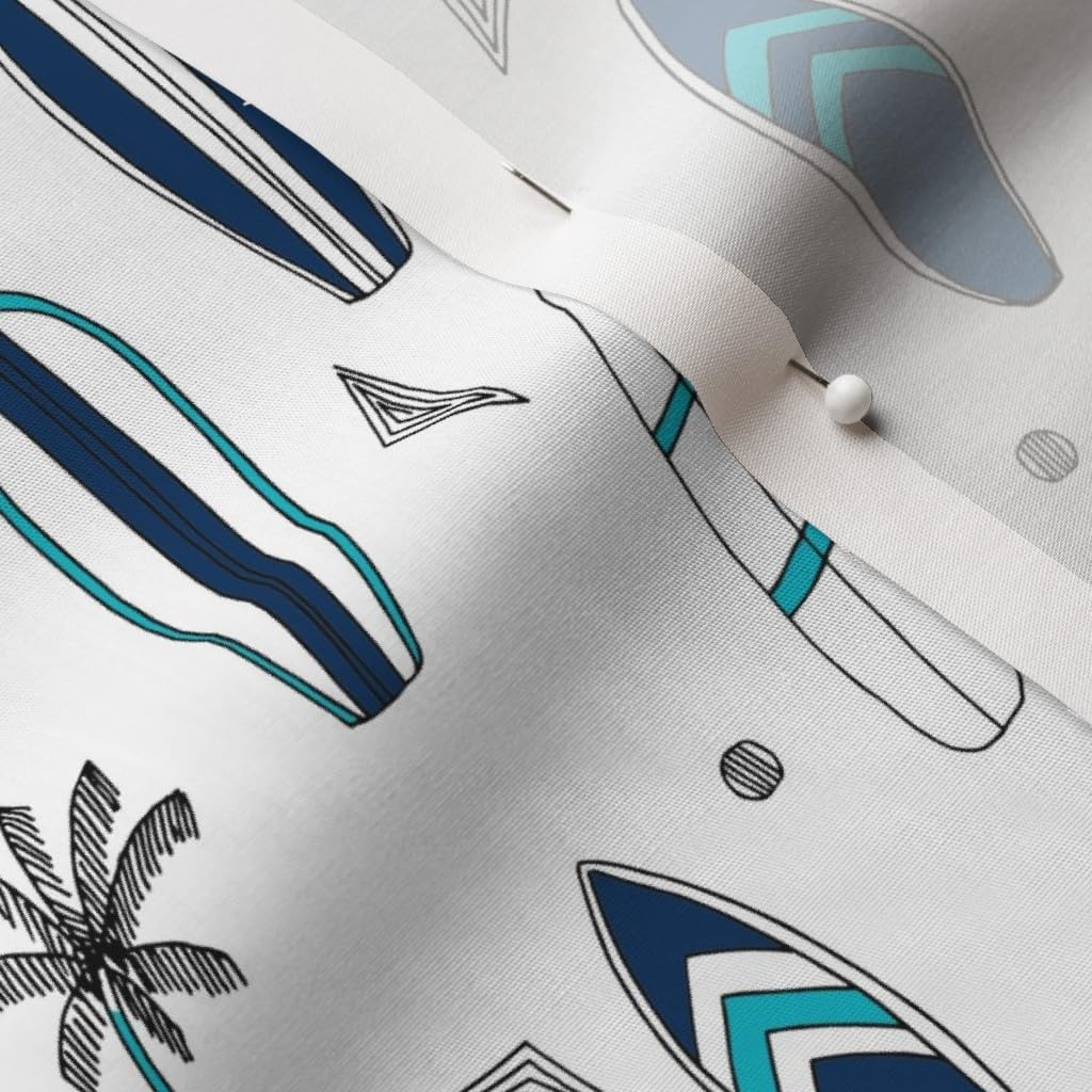 Spoonflower Fabric - Surfboard Surf Tropical Summer Navy White Beach Blue Printed on Cotton Poplin Fabric by The Yard - Sewing Shirting Quilting Dresses Apparel Crafts